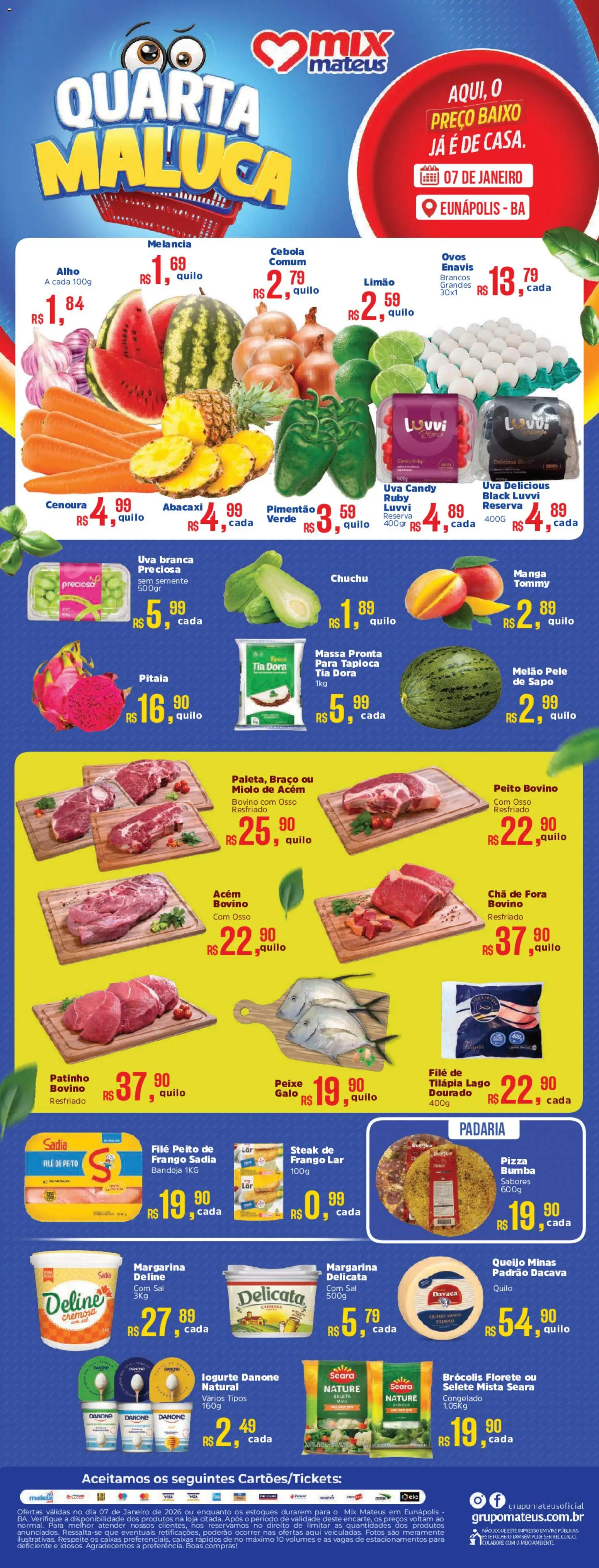 Mateus Folheto - válido de 07.01.2026 | Página: 1 | Produtos: Pimentão, Queijo, Tilápia, Bandeja