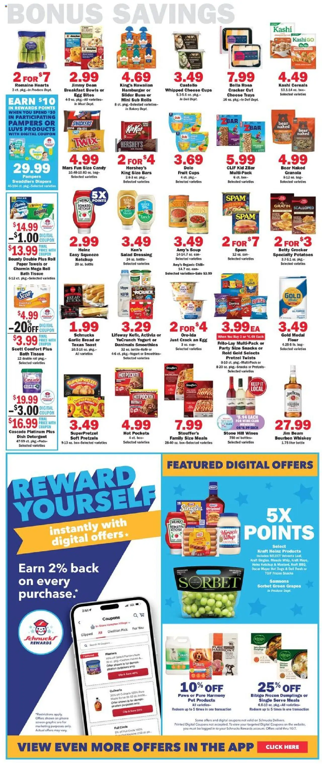 Schnucks Weekly Ad - valid from 01.10.2025 | Page: 5 | Products: Cheese, Detergent, Ketchup, Phone