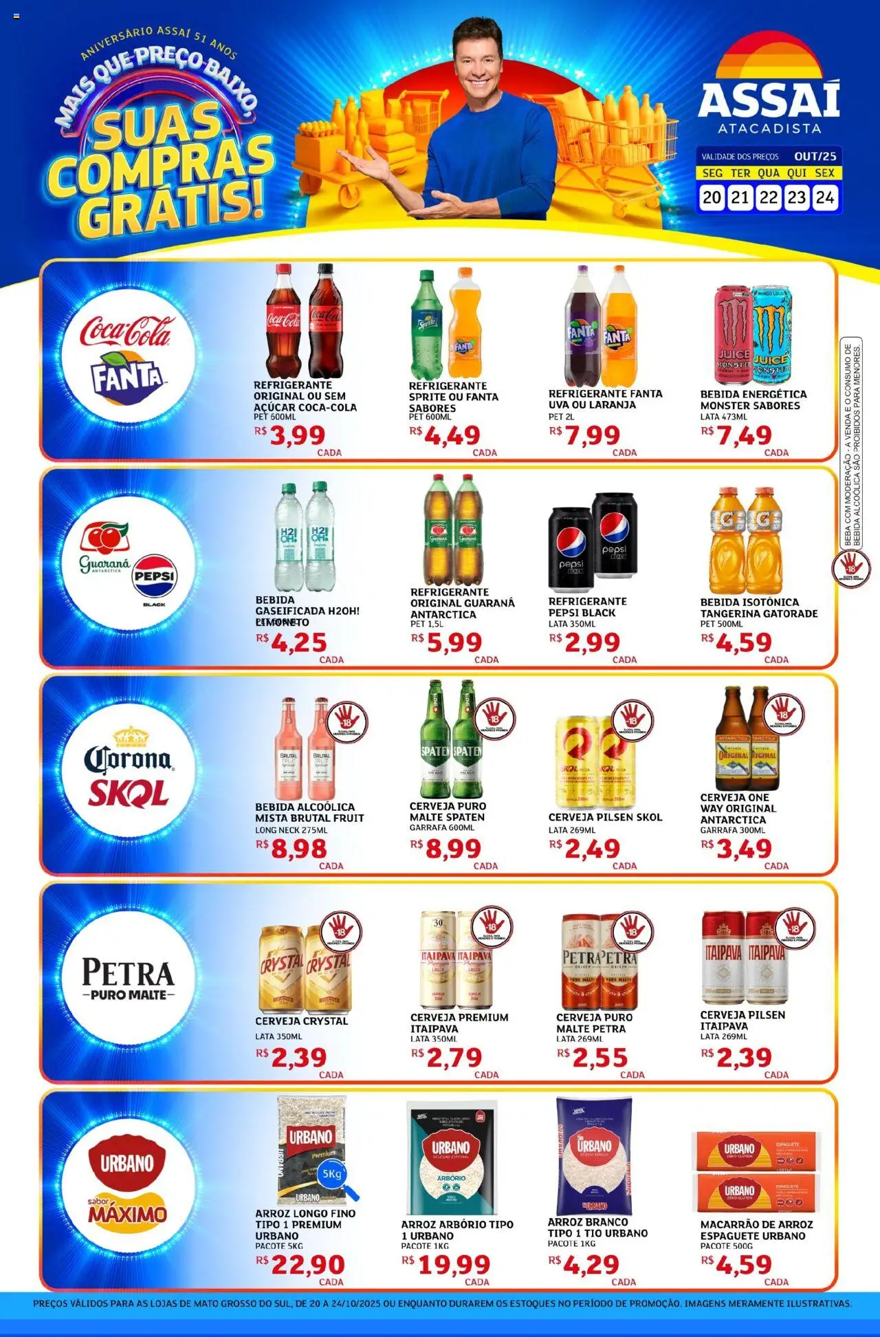 Assaí Atacadista Folheto - válido de 20.10.2025 | Página: 1 | Produtos: Espaguete, Guaraná, Açúcar, Refrigerante