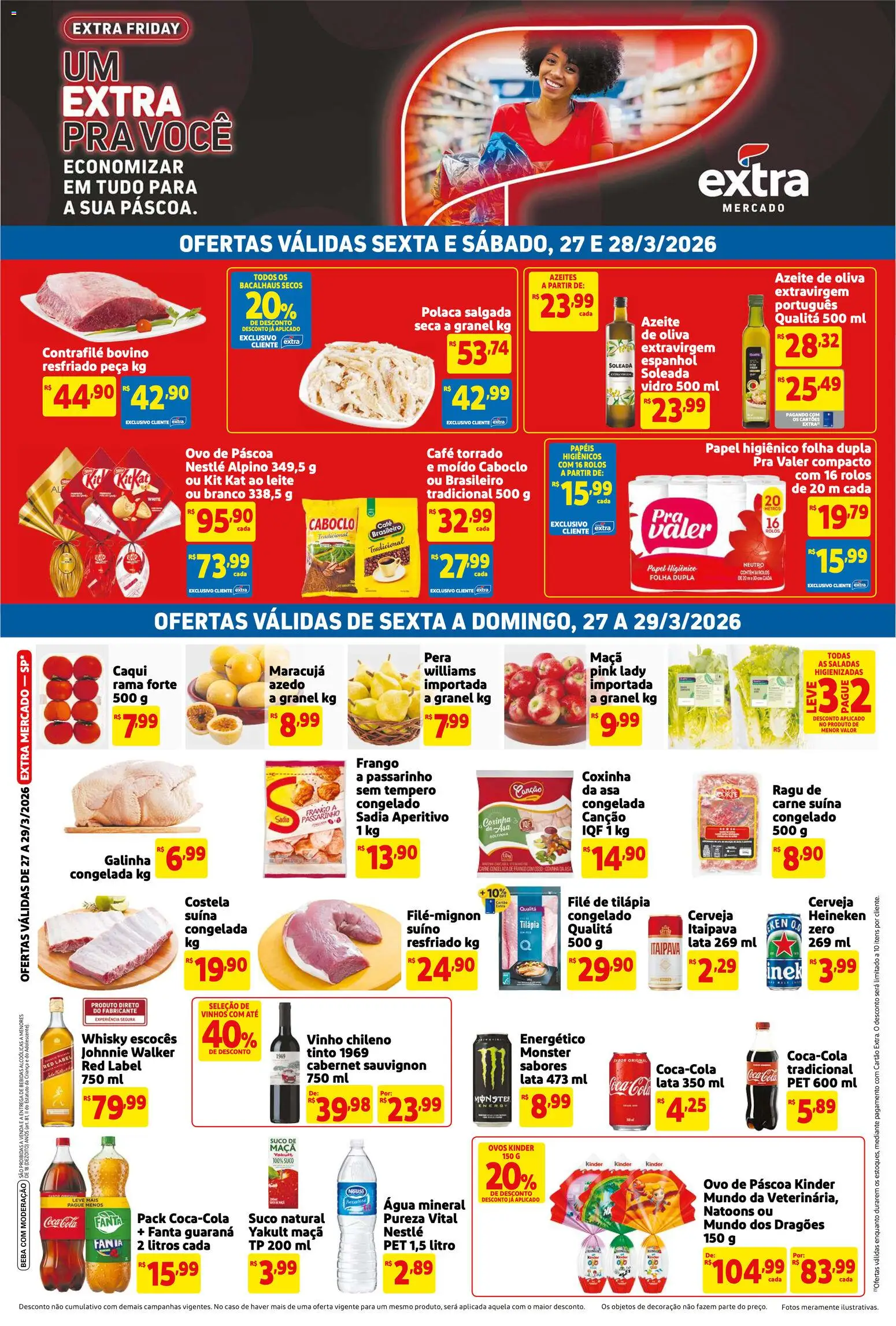 Extra Folheto - válido de 27.03.2026 | Página: 1 | Produtos: Ovo de páscoa, Guaraná, Kit Kat, Monster