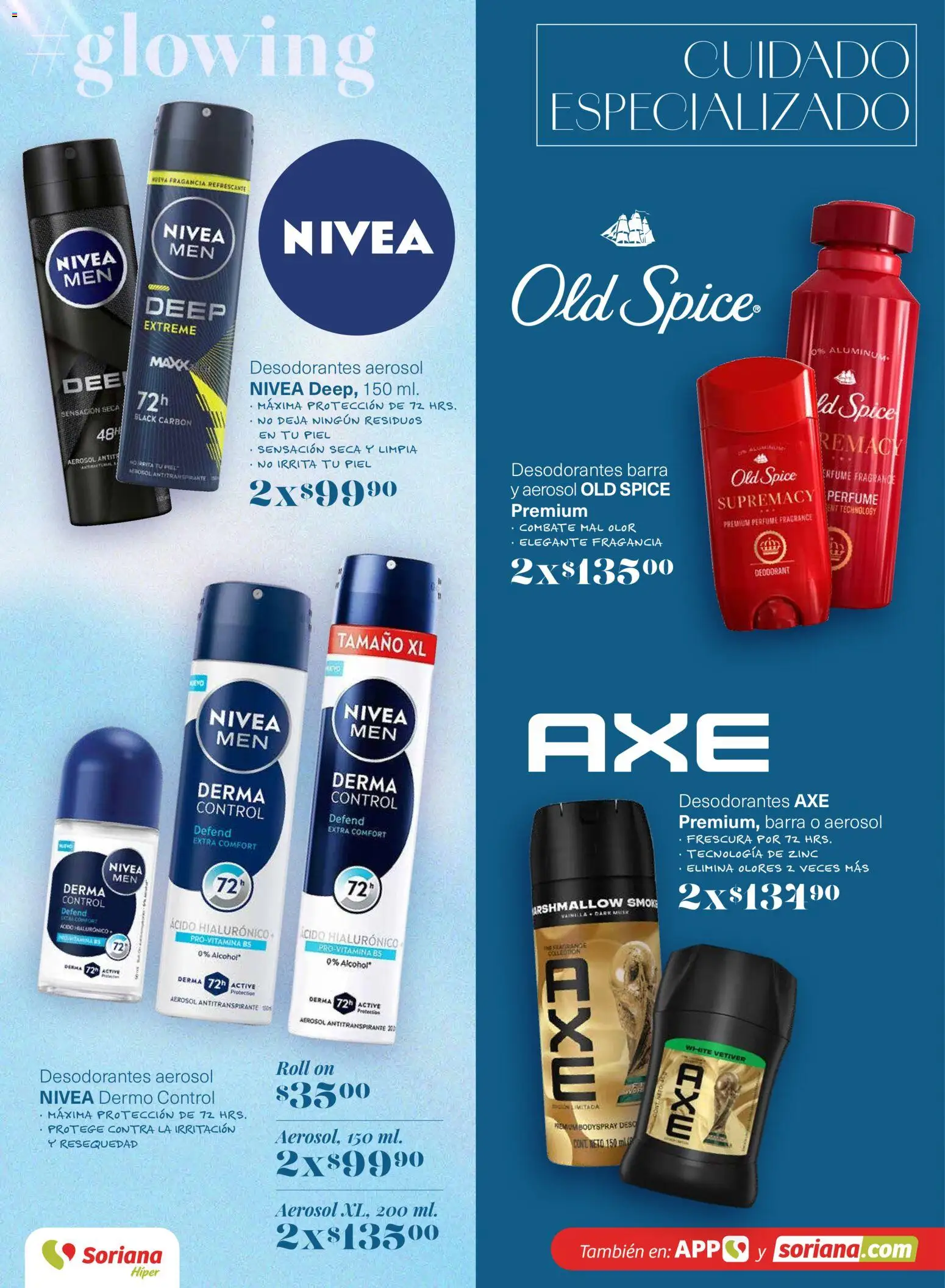 Nuevas ofertas de Soriana válidas en toda la República Mexicana desde el 12.03.2026. ¡Encuentra las mejores ofertas en Soriana - Glowing Descubre tu belleza Híper Nacional! | Página: 28 | Productos: Antitranspirante, Barra, Perfume, Fragancia