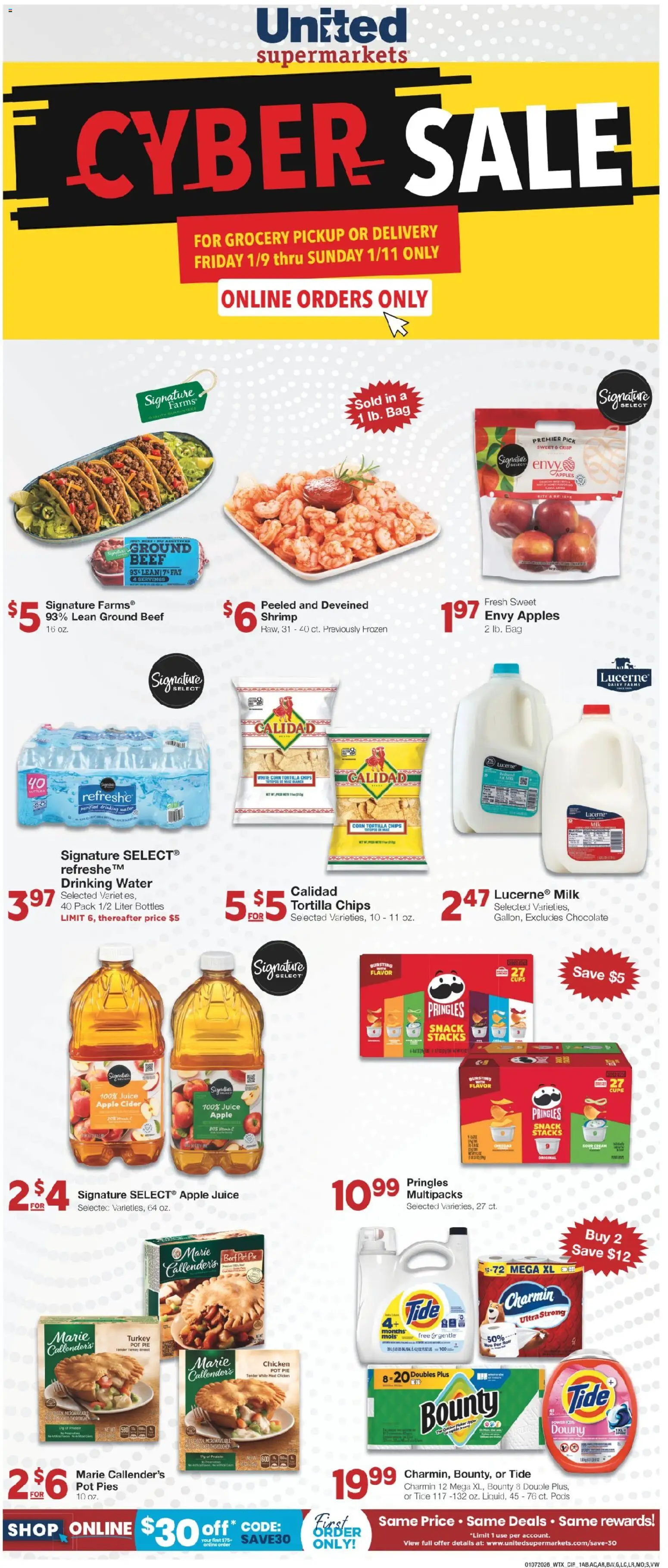United Supermarkets Cyber Sale - valid from 06.01.2026 | Page: 1 | Products: Corn, Sour cream, Beef, Bag
