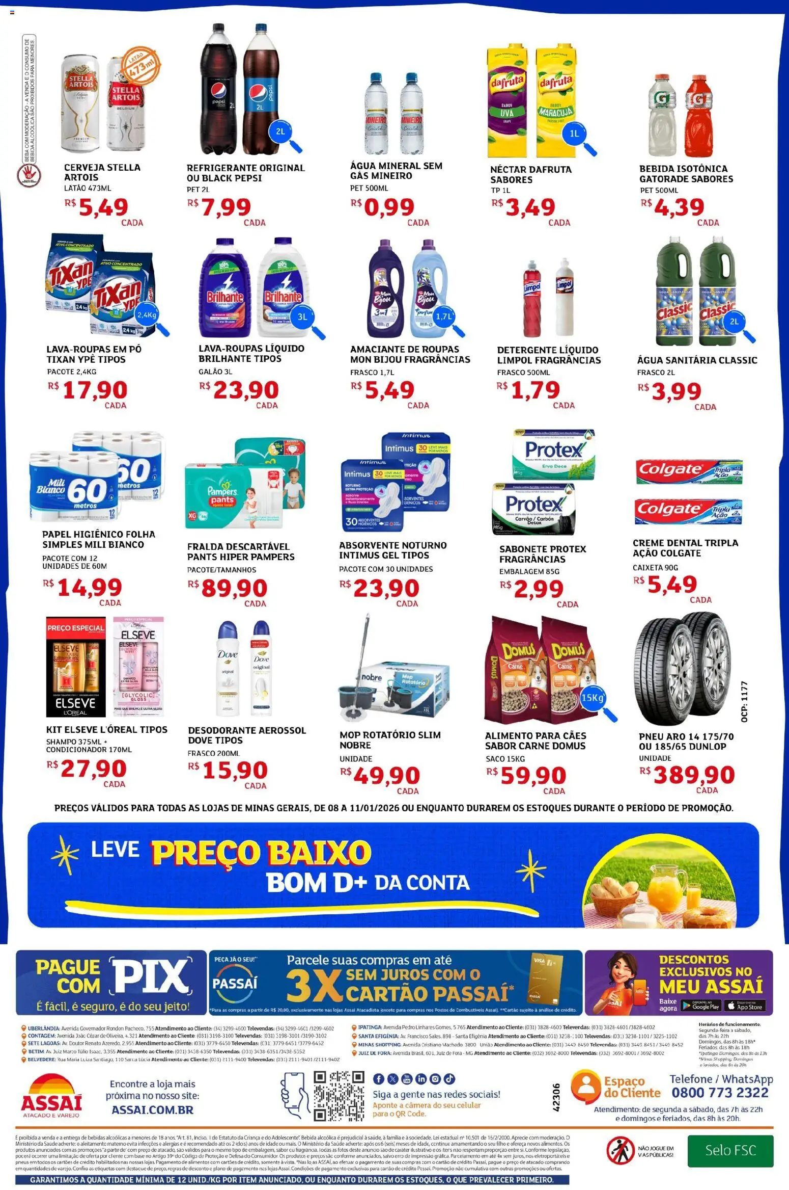 Assaí Atacadista Folheto - válido de 08.01.2026 | Página: 2 | Produtos: Detergente, Carne, Baixo, Dove