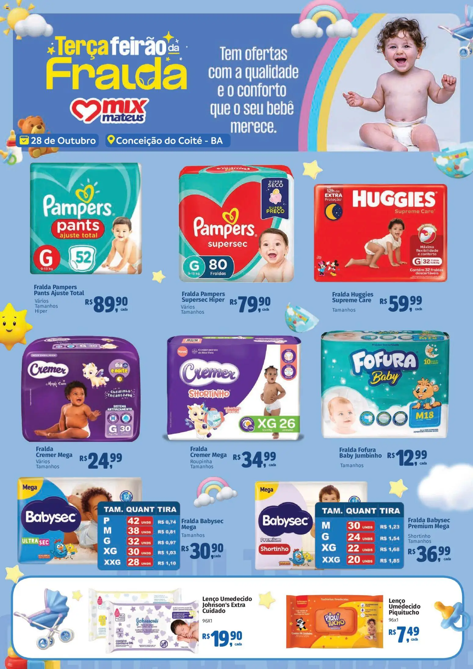 Mateus Folheto - válido de 28.10.2025 | Página: 1 | Produtos: Fralda pampers, Pampers, Lenço umedecido, Fraldas