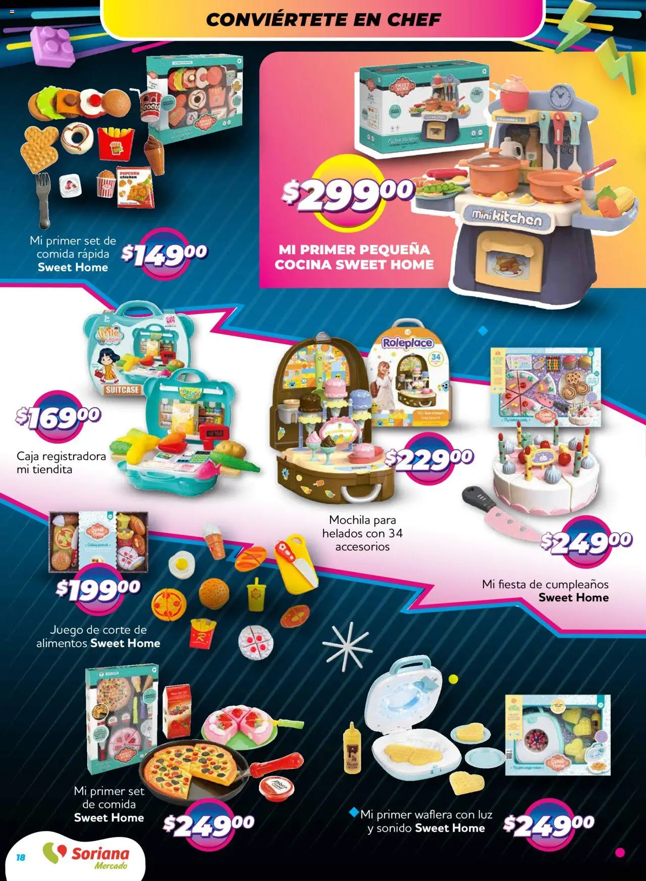 Nuevas ofertas de Soriana válidas en toda la República Mexicana desde el 09.10.2025. ¡Encuentra las mejores ofertas en Soriana - Reino de los Juguetes Mercado Nacional! | Página: 18 | Productos: Juego, Cocina, Waflera, Caja