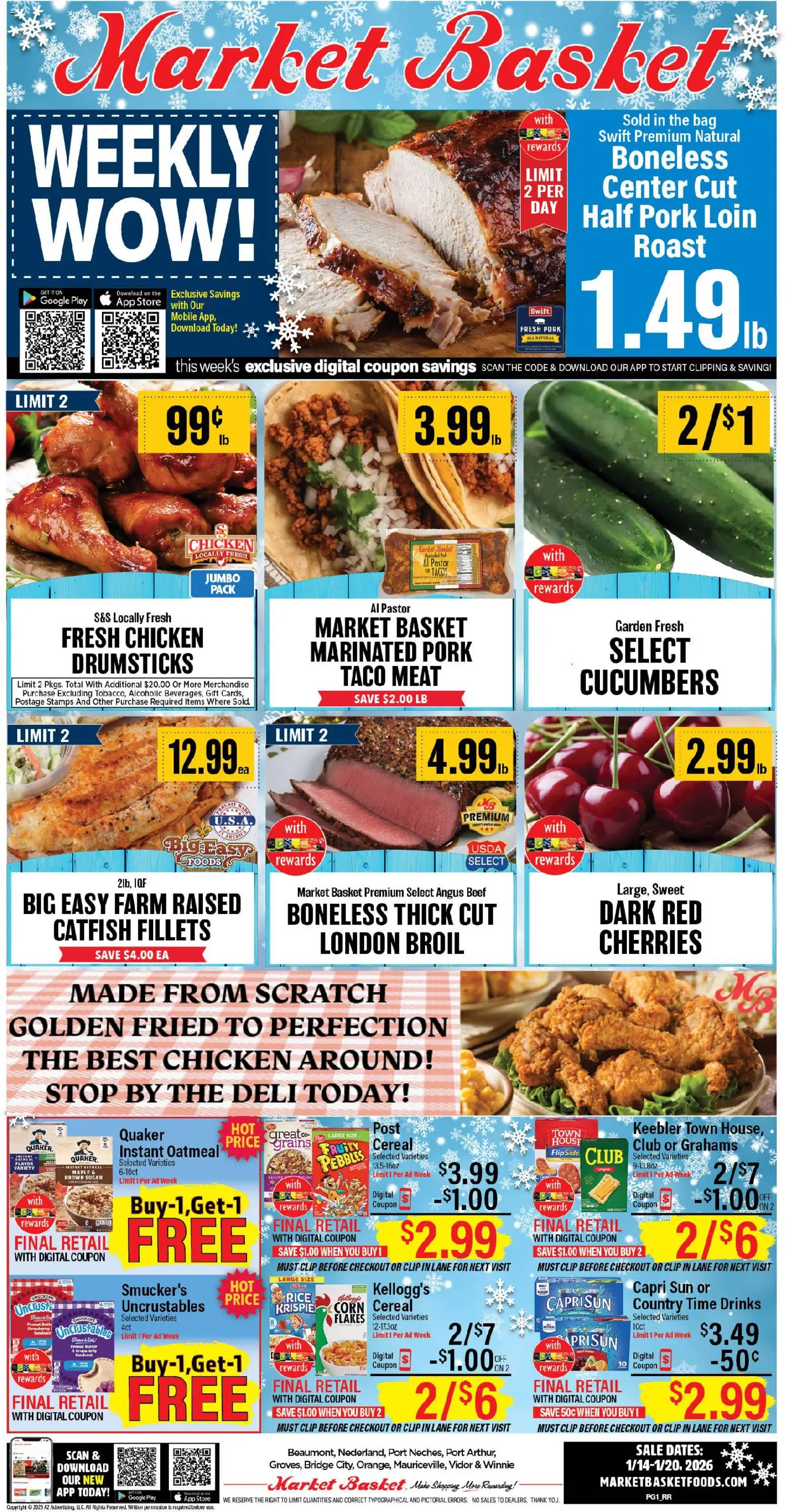 Market Basket Weekly Ad - valid from 14.01.2026 | Page: 1 | Products: Butter, Beef, Sugar, Bag