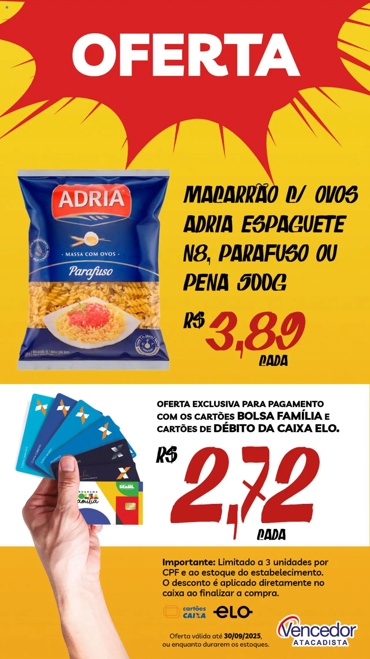 Vencedor Atacadista Folheto - válido de 08.09.2025 | Página: 1 | Produtos: Espaguete, Caixa, Ovos, Macarrão