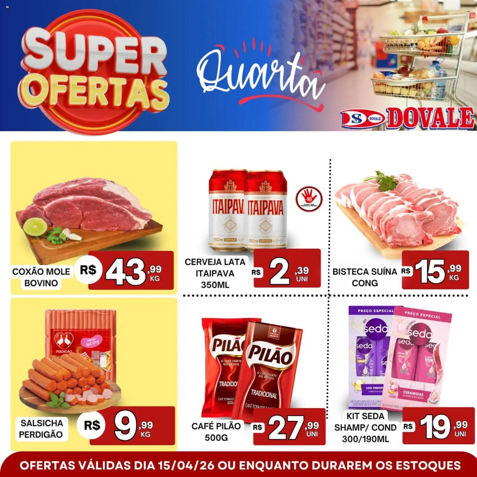 Dovale Folheto - válido de 15.04.2026 | Página: 1 | Produtos: Salsicha, Café, Cerveja, Café pilão