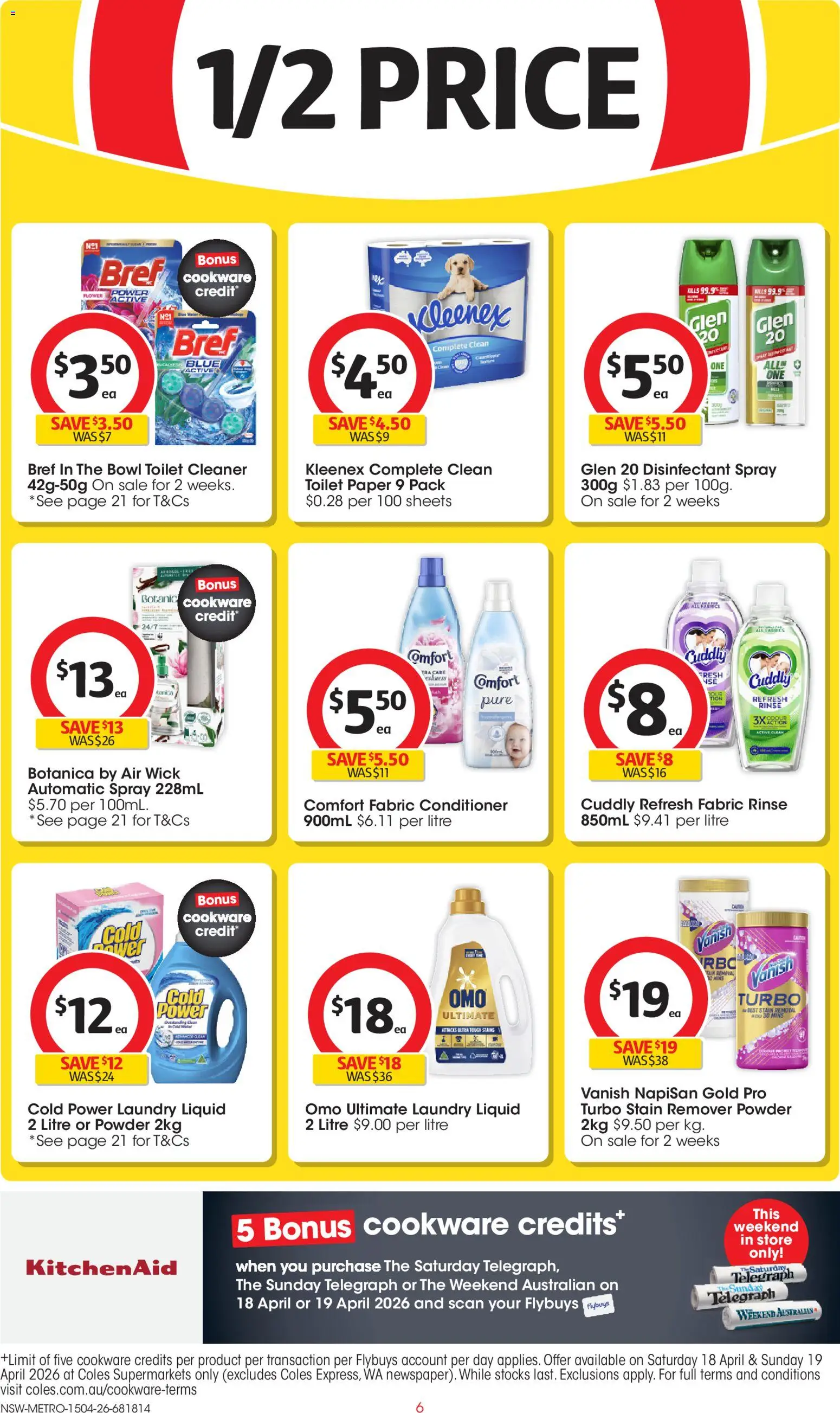 Coles catalogue - valid from 15.04.2026 | Page: 6 | Products: Conditioner, Cookware, Stain remover, Toilet paper