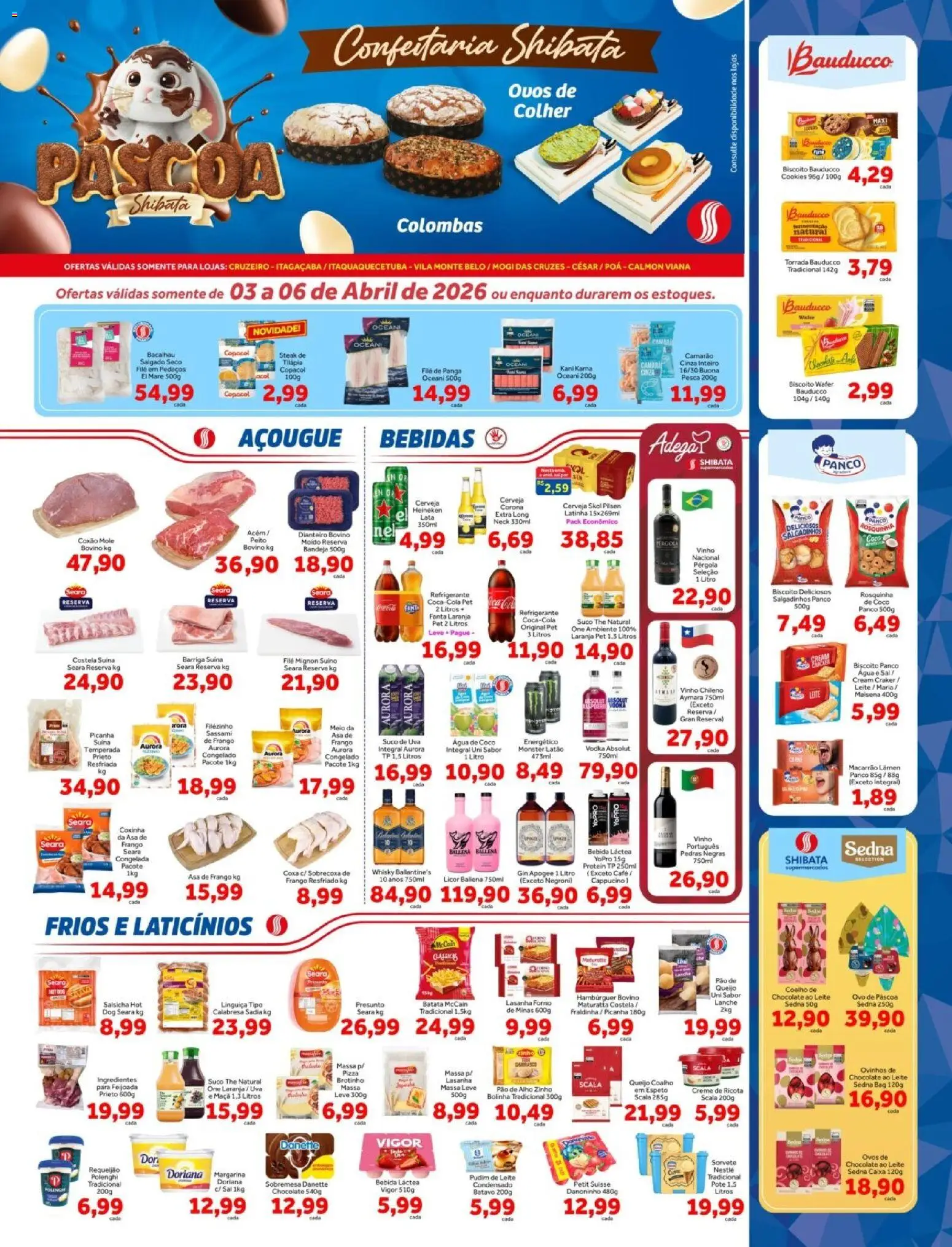 Shibata Folheto - válido de 03.04.2026 | Página: 1 | Produtos: Salsicha, Pão, Presunto, Vodka