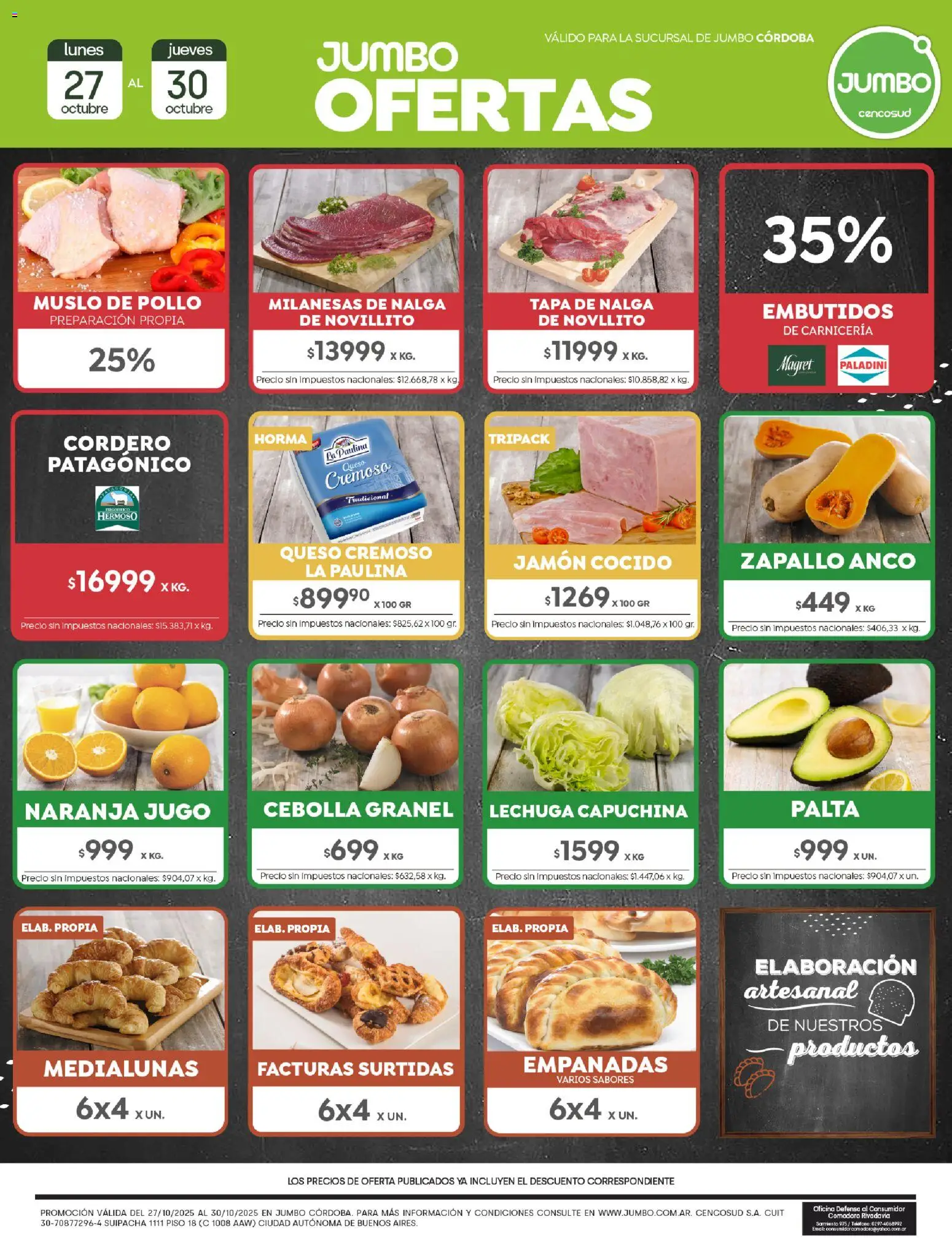 Jumbo - Ofertas | Comodoro │ válido desde el 27.10.2025 | Página: 1 | Productos: Cebolla, Zapallo, Queso, Jamón