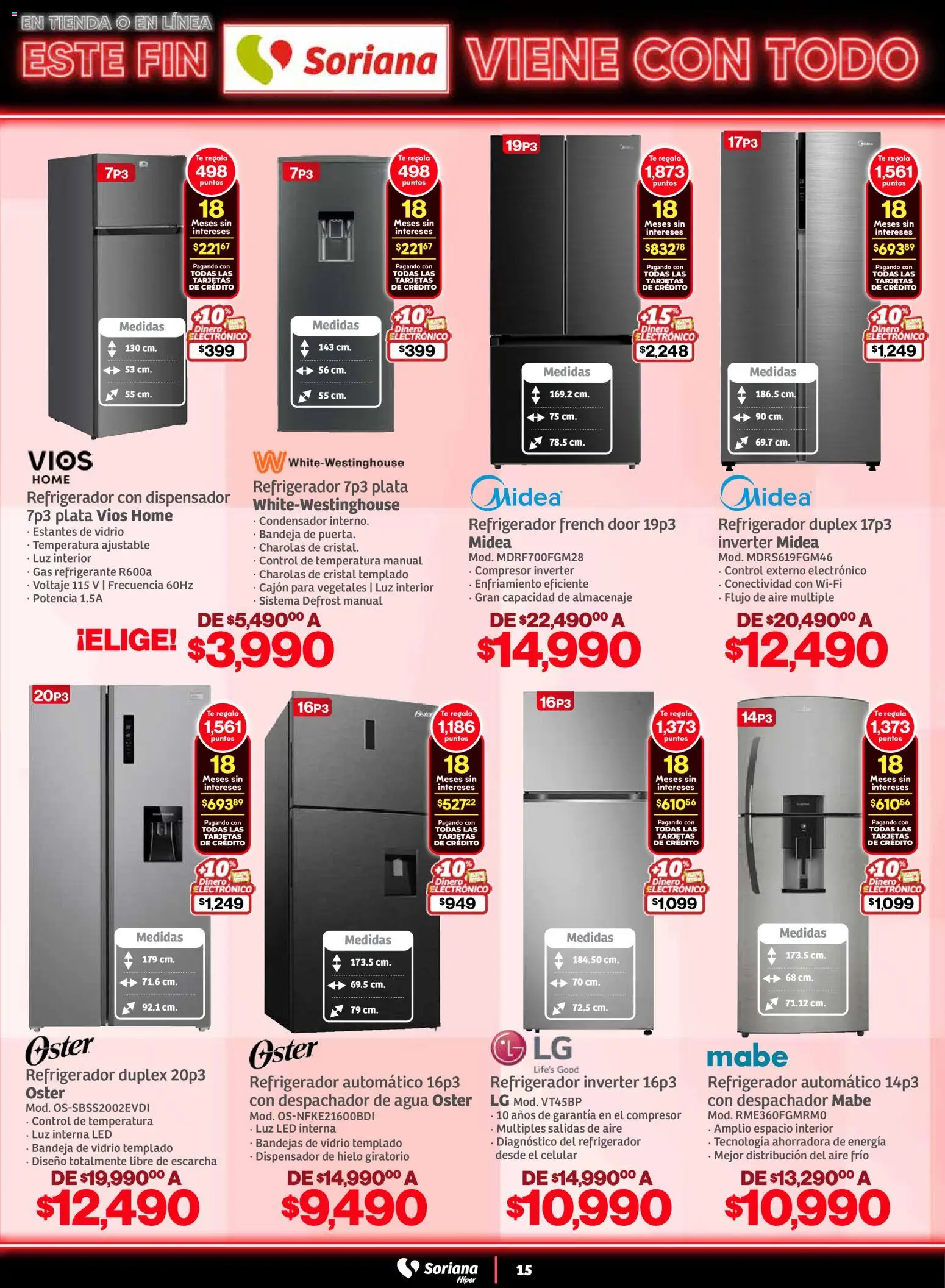 Nuevas ofertas de Soriana válidas en toda la República Mexicana desde el 05.11.2025. ¡Encuentra las mejores ofertas en Soriana - Este fin Soriana viene con todo Híper Nacional! | Página: 15 | Productos: Refrigerador, Bandeja, Agua, Estantes