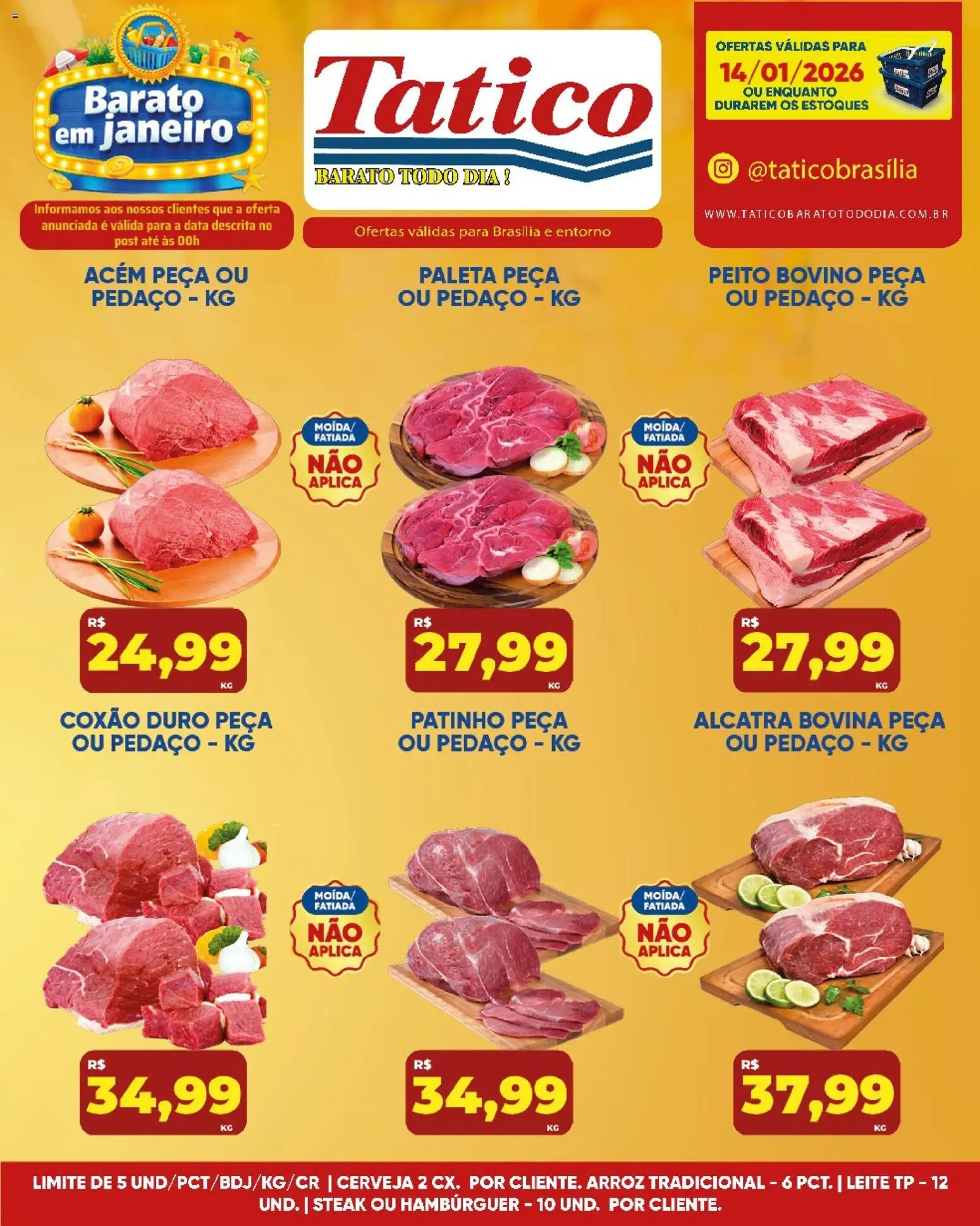 Tatico Folheto - válido de 14.01.2026 | Página: 10 | Produtos: Acém, Leite, Cerveja, Arroz