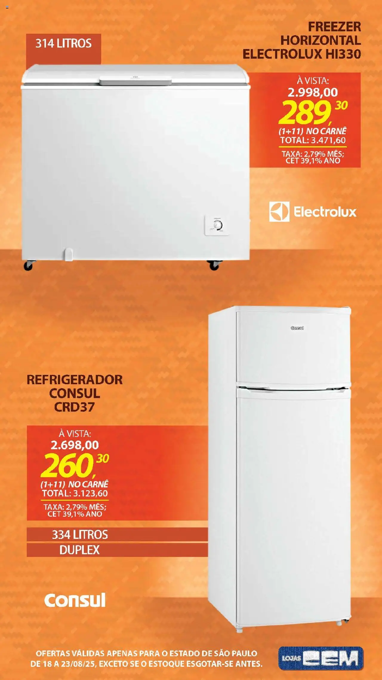 Lojas Cem Folheto - válido de 18.08.2025 | Página: 18 | Produtos: Refrigerador, Freezer, Carne