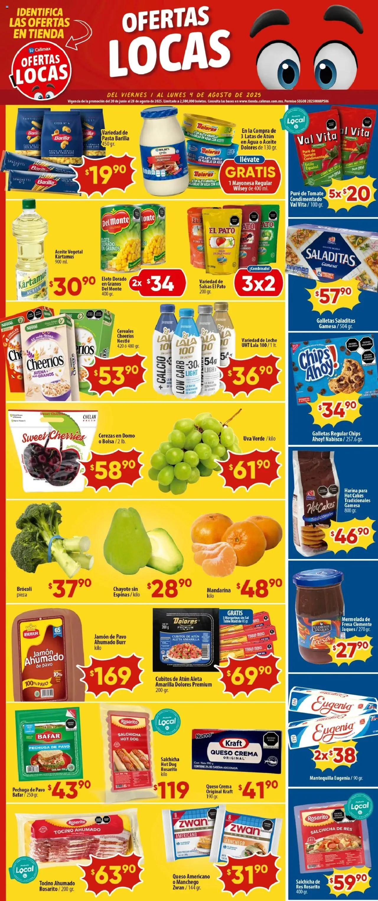 Nuevas ofertas de Calimax válidas en toda la República Mexicana desde el 01.08.2025. ¡Encuentra las mejores ofertas en Calimax - Folleto Ensenada! | Página: 3 | Productos: Tocino, Queso, Pasta, Galletas