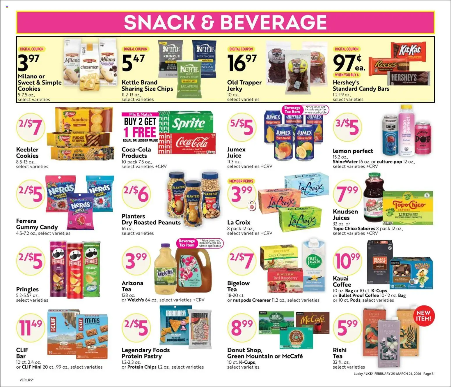 Lucky Supermarkets Big Book of Savings - valid from 25.02.2026 | Page: 3 | Products: Coffee, Chocolate, Tea, Water