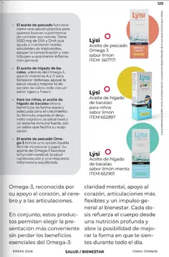 Vista previa de Lýsi Aceite de pescado Omega 3 sabor limón, Aceite de pescado Omega 3 sabor limón, nuevo folleto de la tienda, válido en México a partir del 01.01.2026 | Página: 129 | Productos: Limón, Aceite, Vitaminas, Té