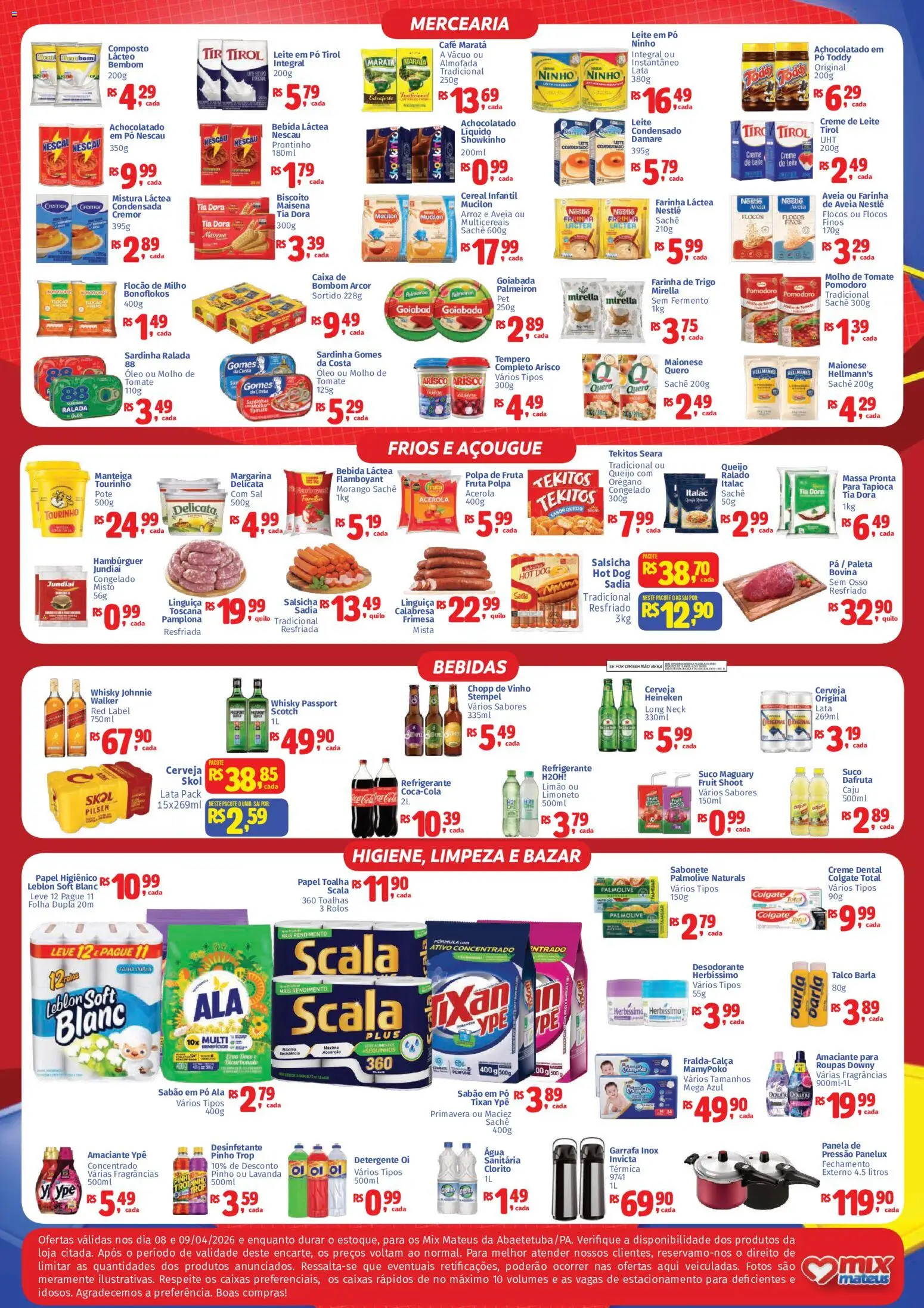 Mateus Folheto - válido de 08.04.2026 | Página: 2 | Produtos: Manteiga, Roupas, Flocos, Papel higiênico