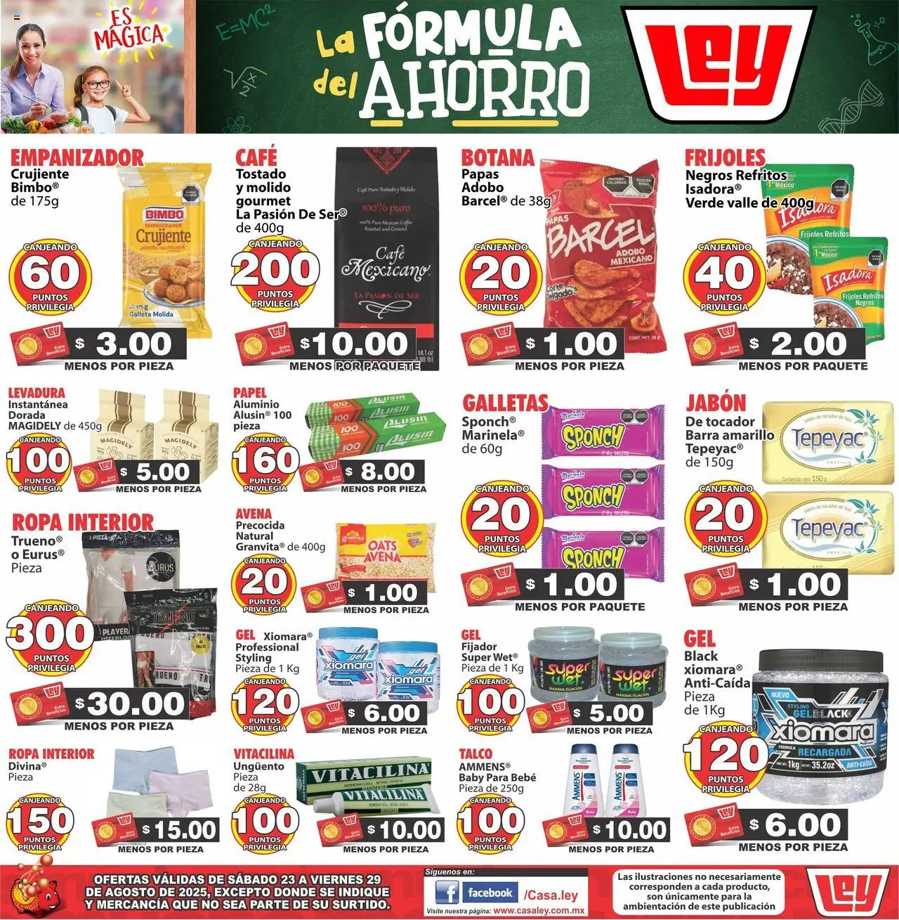 Nuevas ofertas de Casa Ley válidas en toda la República Mexicana desde el 23.08.2025. ¡Encuentra las mejores ofertas en Casa Ley - Folleto Interior! | Página: 4 | Productos: Fijador, Galletas, Ropa interior, Jabón
