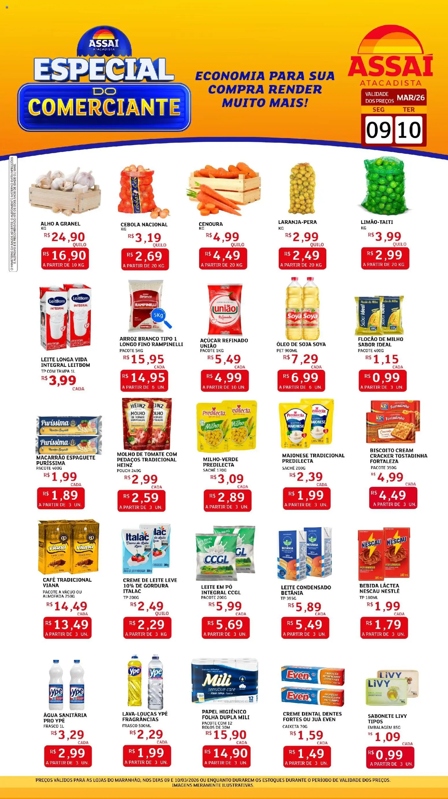 Assaí Atacadista Folheto - válido de 09.03.2026 | Página: 1 | Produtos: Pó, Leite, Macarrão, Leite condensado