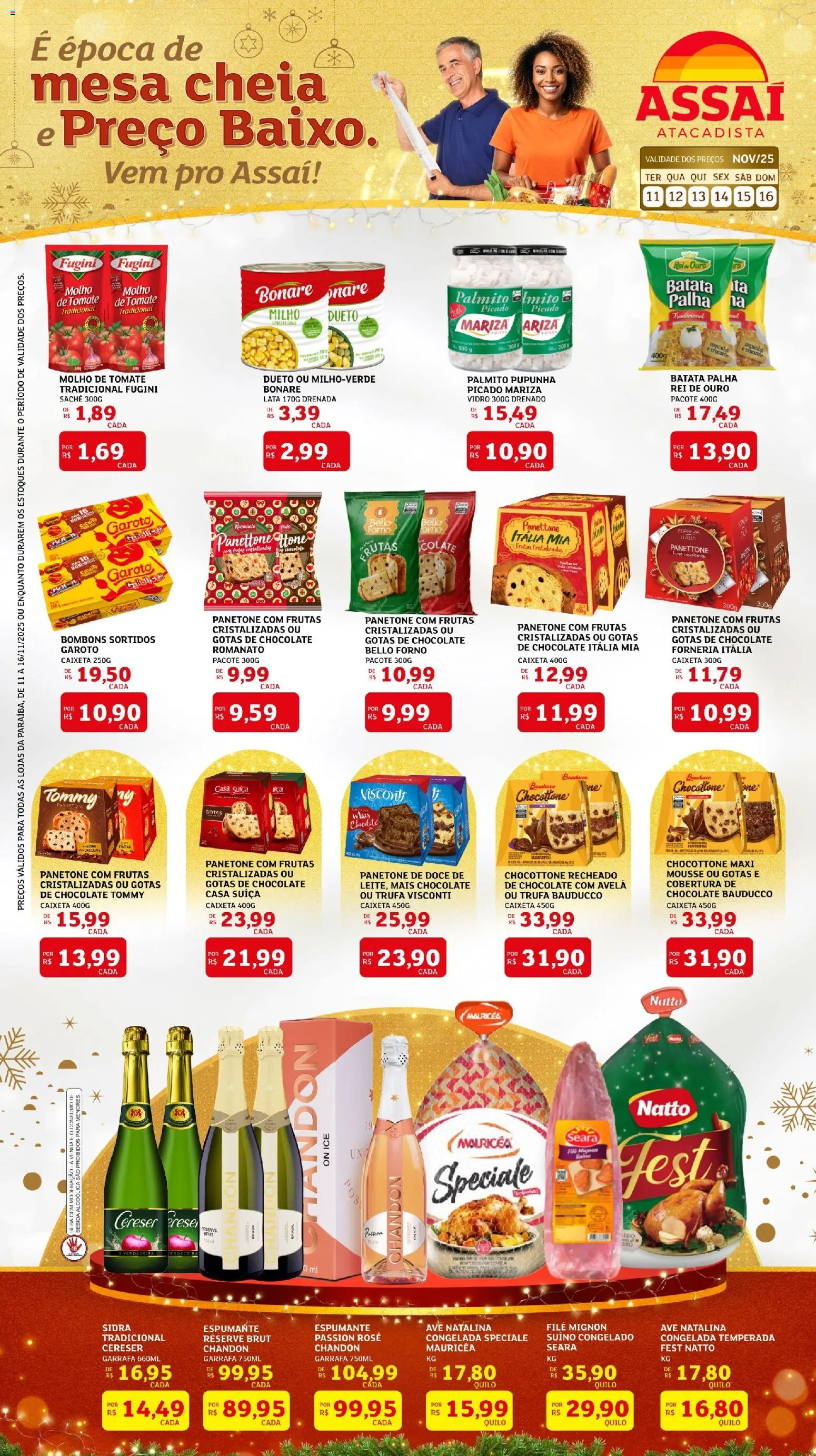 Assaí Atacadista Folheto - válido de 11.11.2025 | Página: 1 | Produtos: Panettone, Mesa, Filé mignon, Bebida