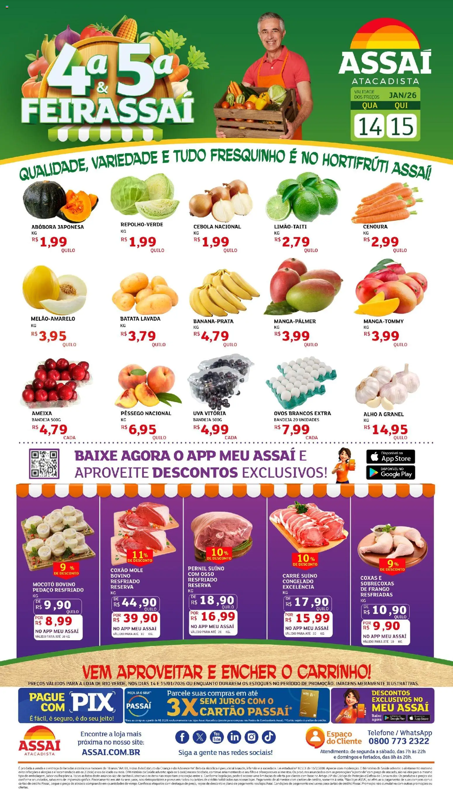 Assaí Atacadista Folheto - válido de 14.01.2026 | Página: 1 | Produtos: Pernil, Pneus, Base, Batata