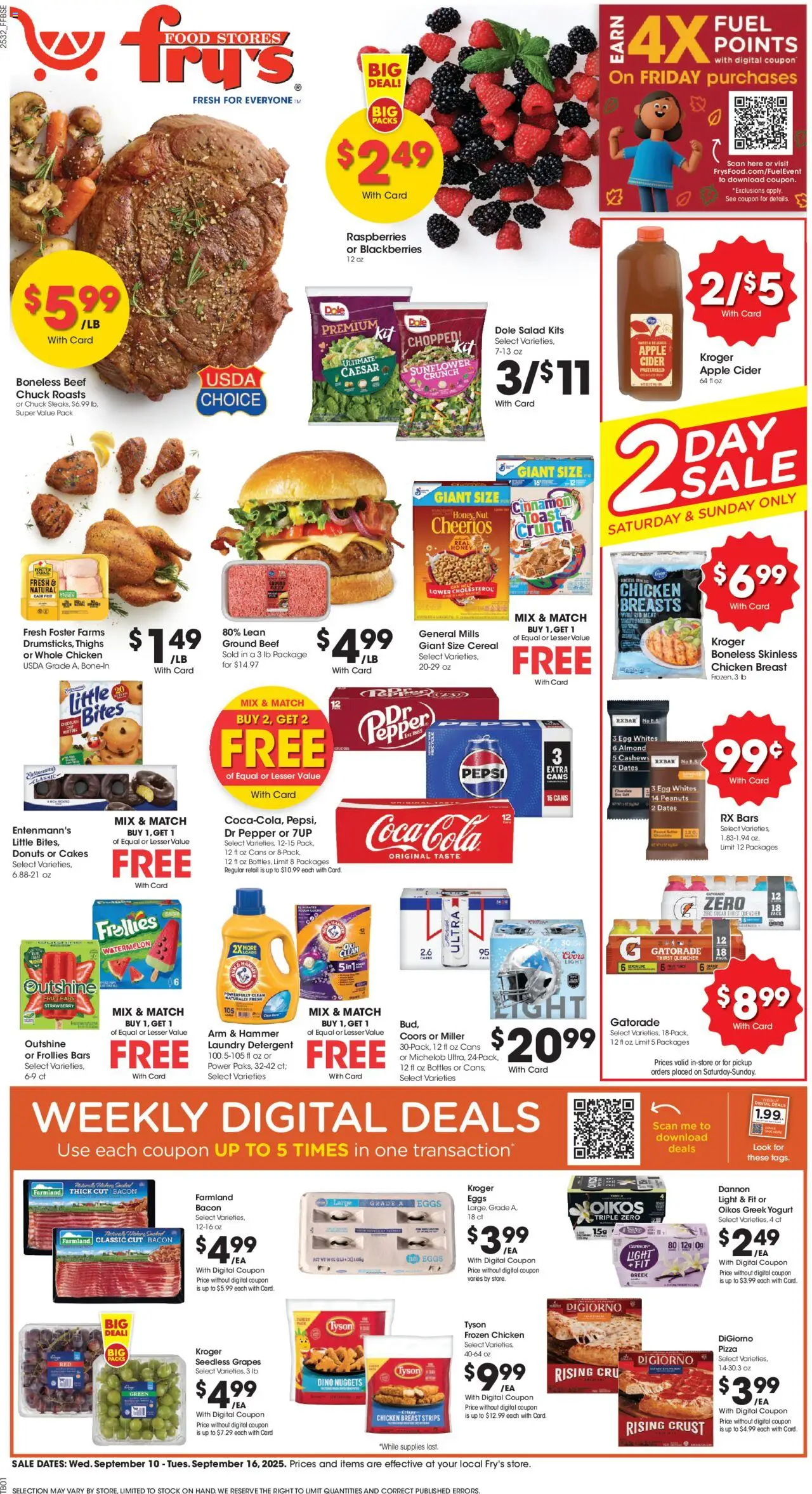Fry's Food Weekly Ad - valid from 10.09.2025 | Page: 1 | Products: Cider, Yogurt, Eggs, Detergent
