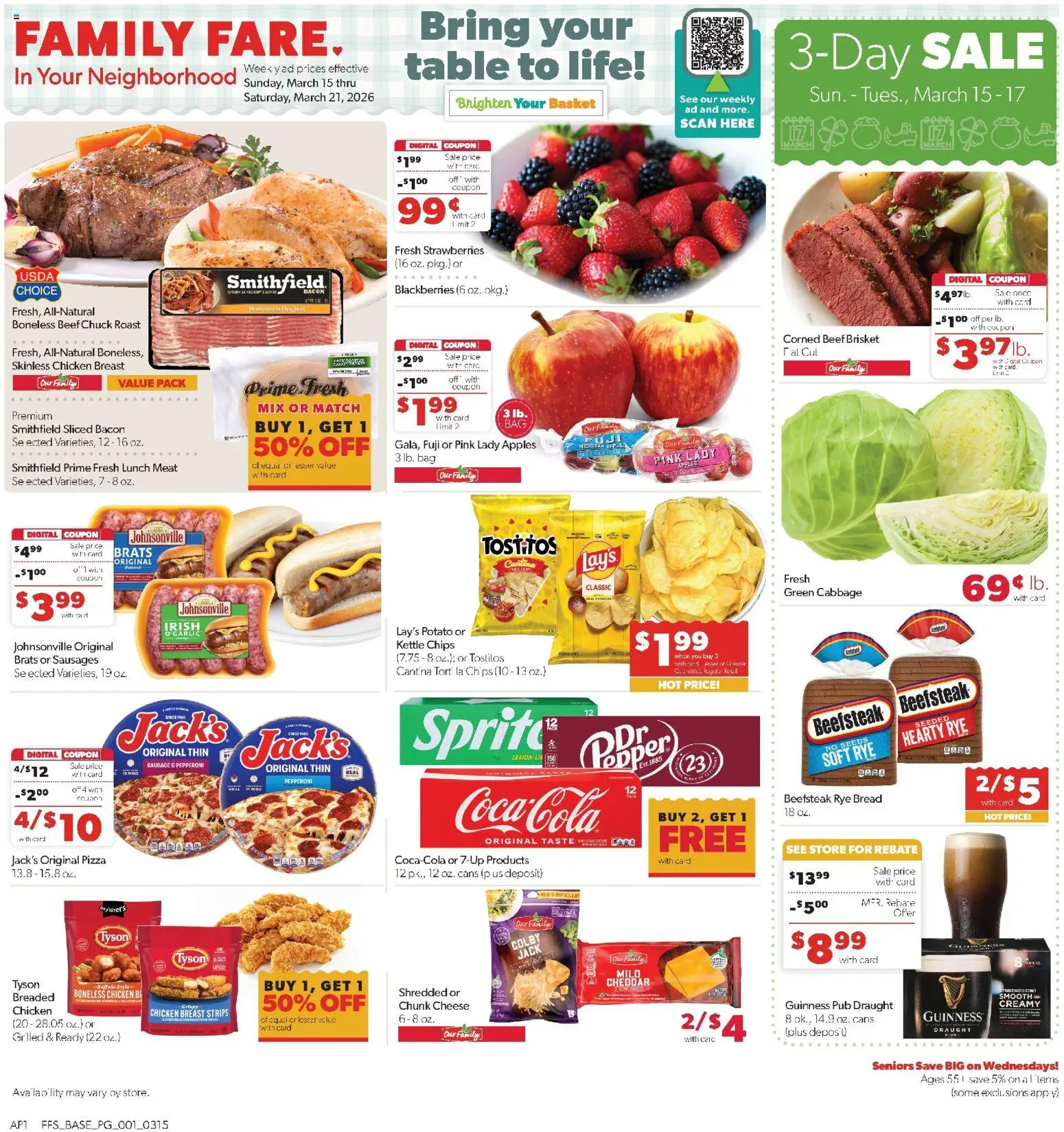 Family Fare Weekly Ad - MI - valid from 15.03.2026 | Page: 1 | Products: Table, Cheese, Bread, Beef