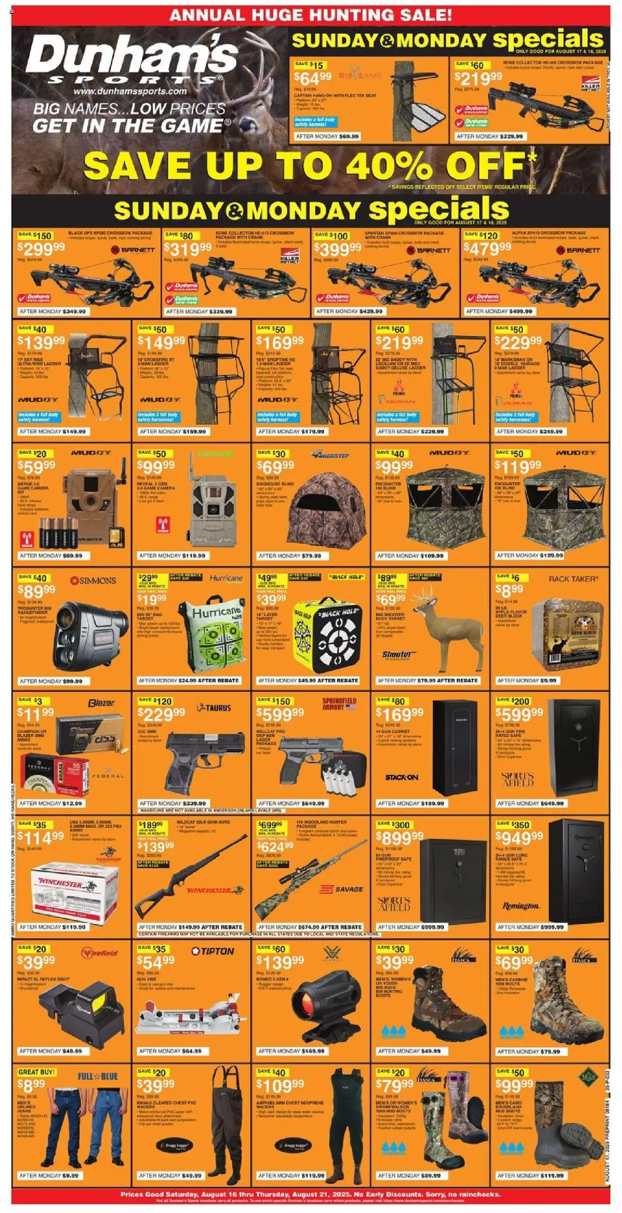 Dunham's Sports Weekly Ad - valid from 15.08.2025 | Page: 1 | Products: Water, Camera, Bag, Weight