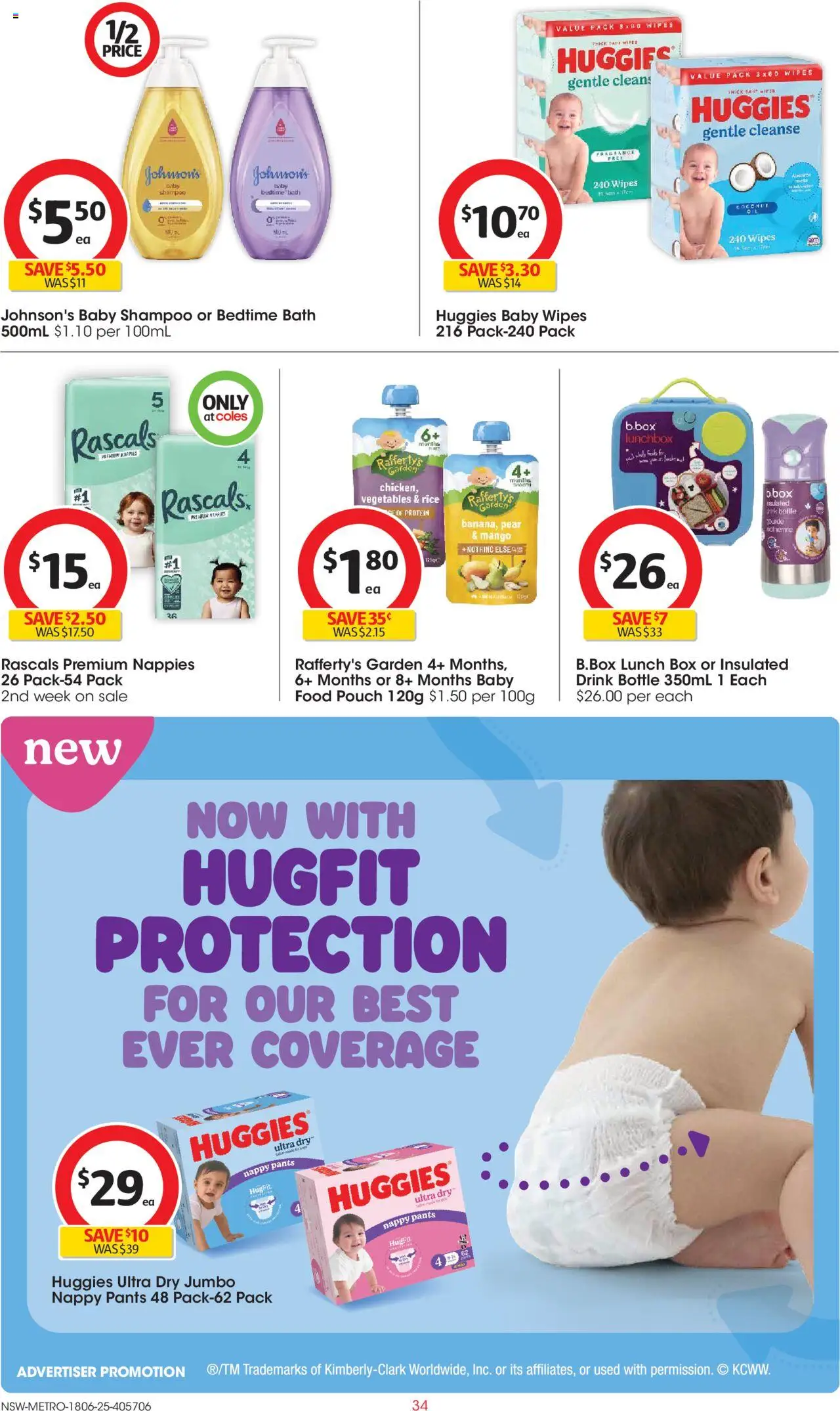 Coles catalogue - valid from 18.06.2025 | Page: 34 | Products: Box, Nappies, Baby food, Mango