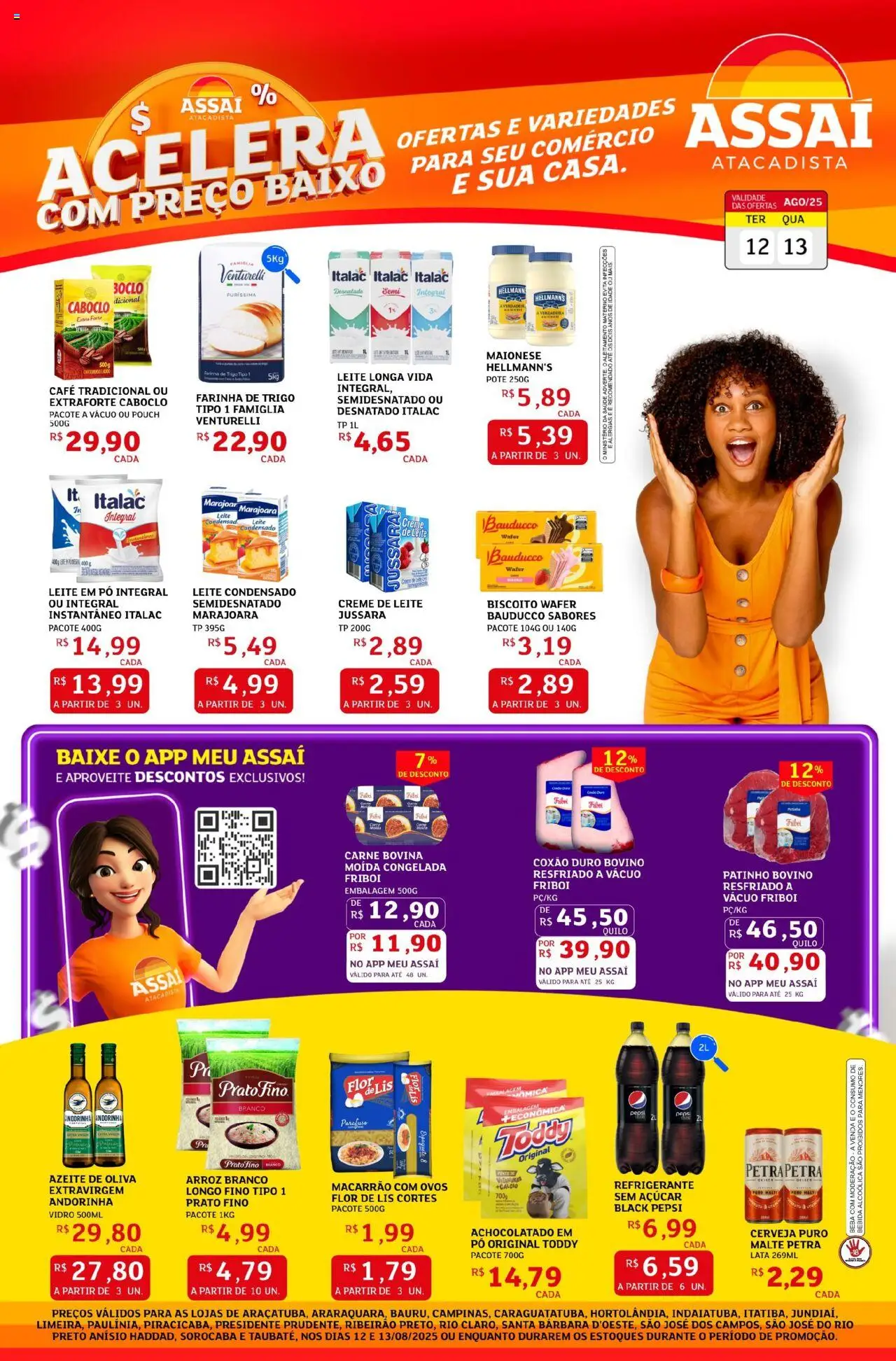 Assaí Atacadista Folheto - válido de 12.08.2025 | Página: 1 | Produtos: Achocolatado, Arroz, Baixo, Leite condensado