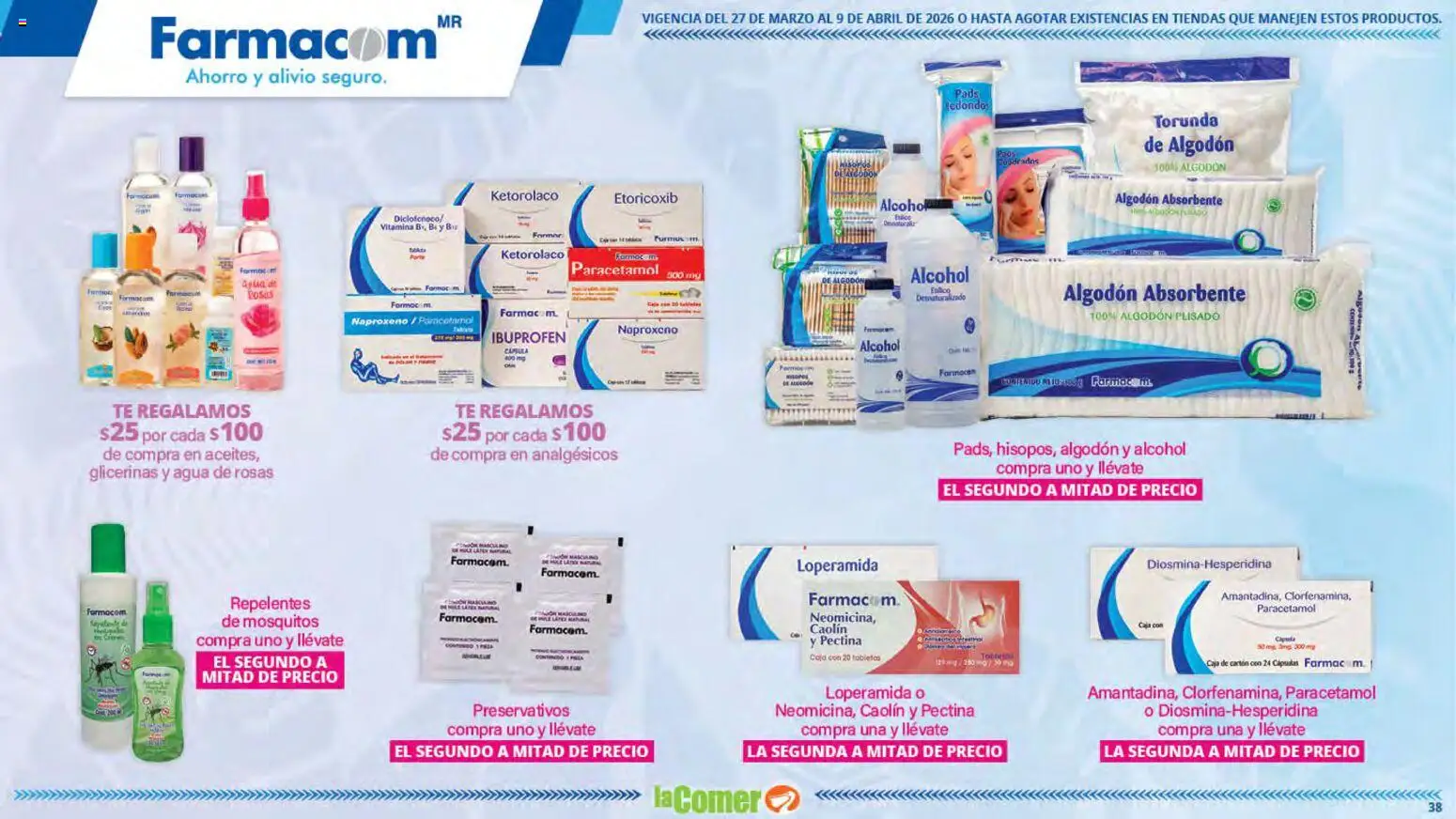 Nuevas ofertas de La Comer válidas en toda la República Mexicana desde el 27.03.2026. ¡Encuentra las mejores ofertas en La Comer folleto Ofertas! | Página: 38 | Productos: Preservativos, Algodón, Té, Caja