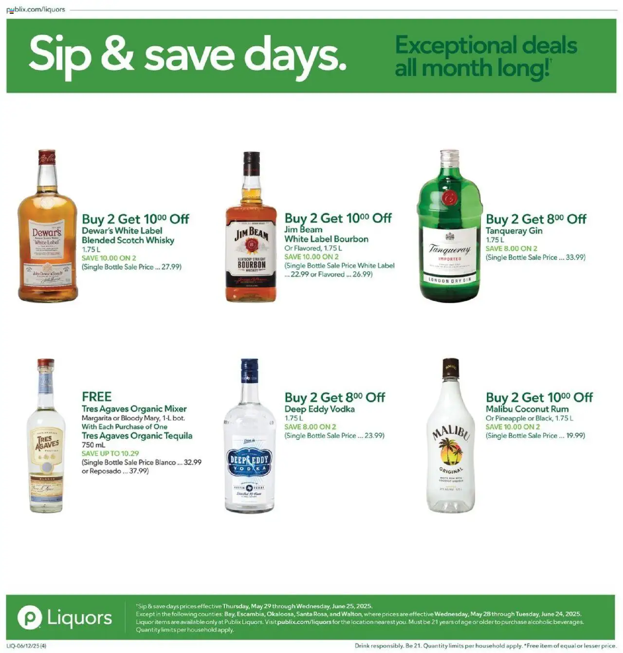 Publix - Liquor - valid from 12.06.2025 | Page: 4 | Products: Bourbon, Gin, Vodka, Mixer