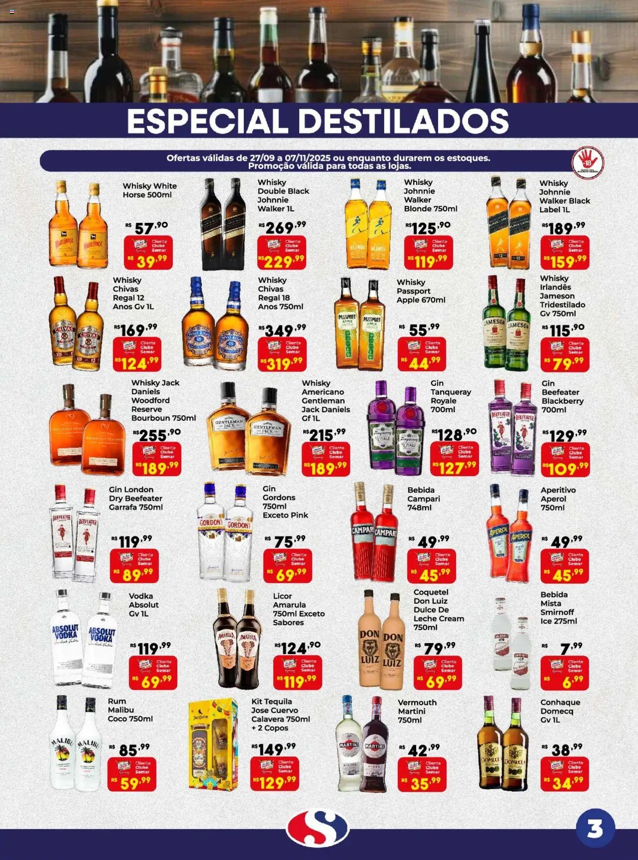 Semar Supermercado Folheto - válido de 27.09.2025 | Página: 3 | Produtos: Licor, Tequila, Gin, Copos