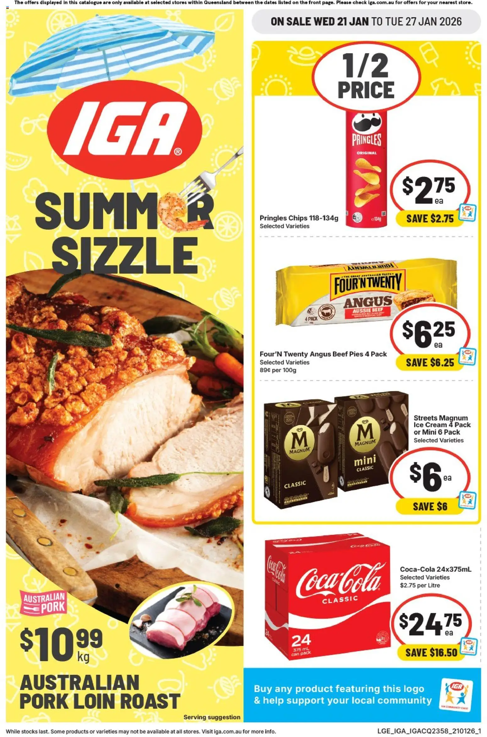 IGA catalogue - valid from 21.01.2026 | Page: 1 | Products: Pork, Chips, Cream, Pies