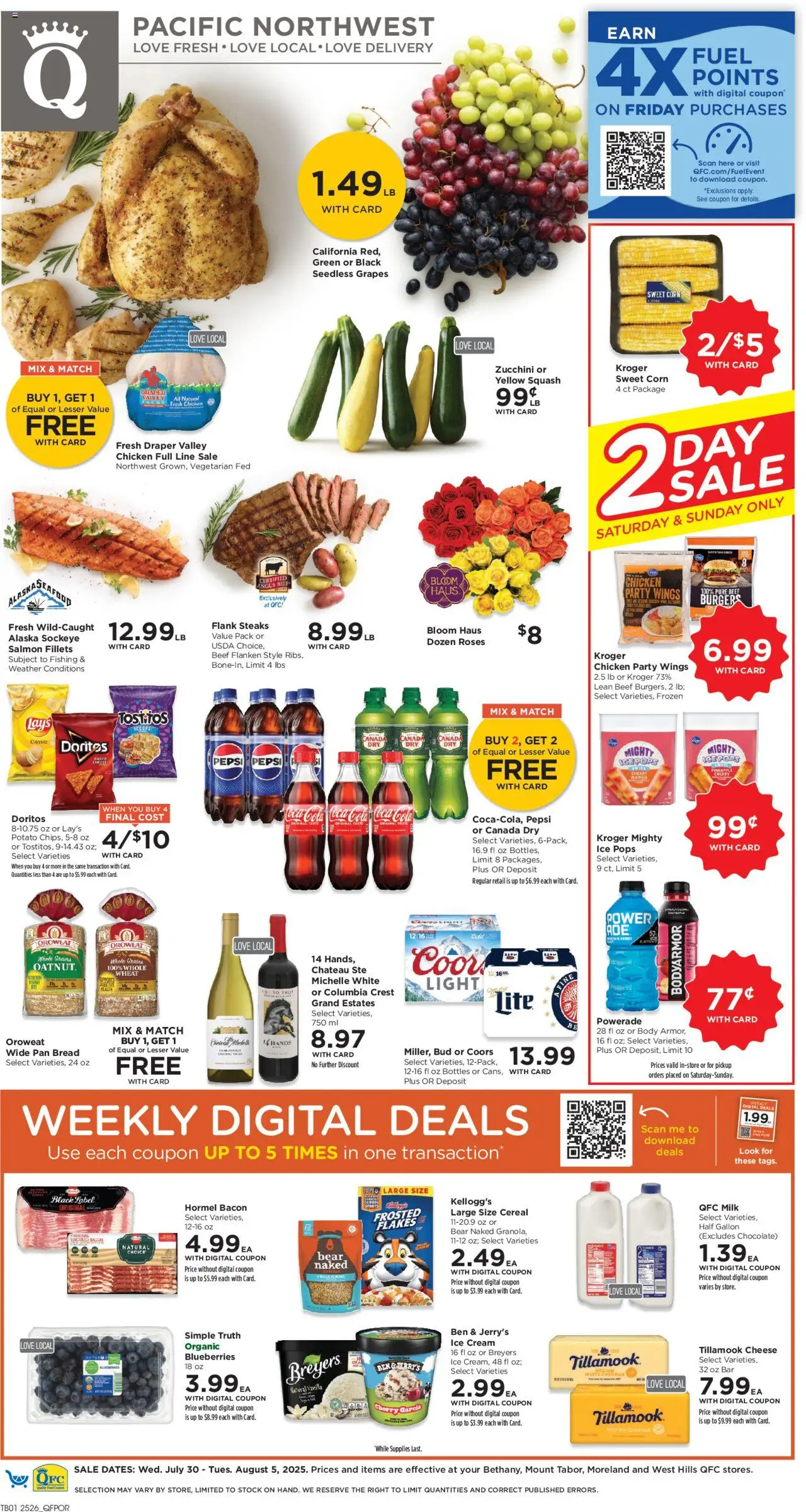 QFC Weekly Ad - OR - valid from 30.07.2025 | Page: 1 | Products: Squash, Beef, Cream, Blueberries