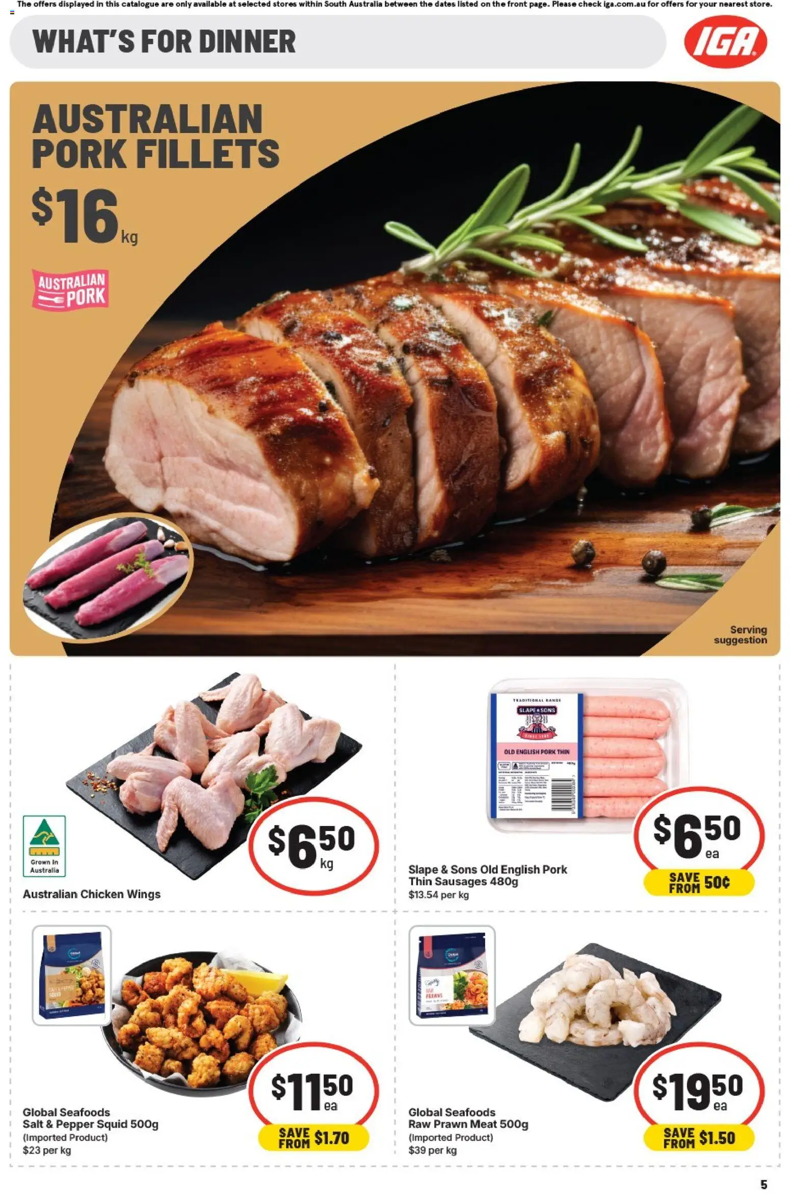 IGA catalogue - valid from 28.01.2026 | Page: 5 | Products: Pork, Prawns, Salt, Pepper
