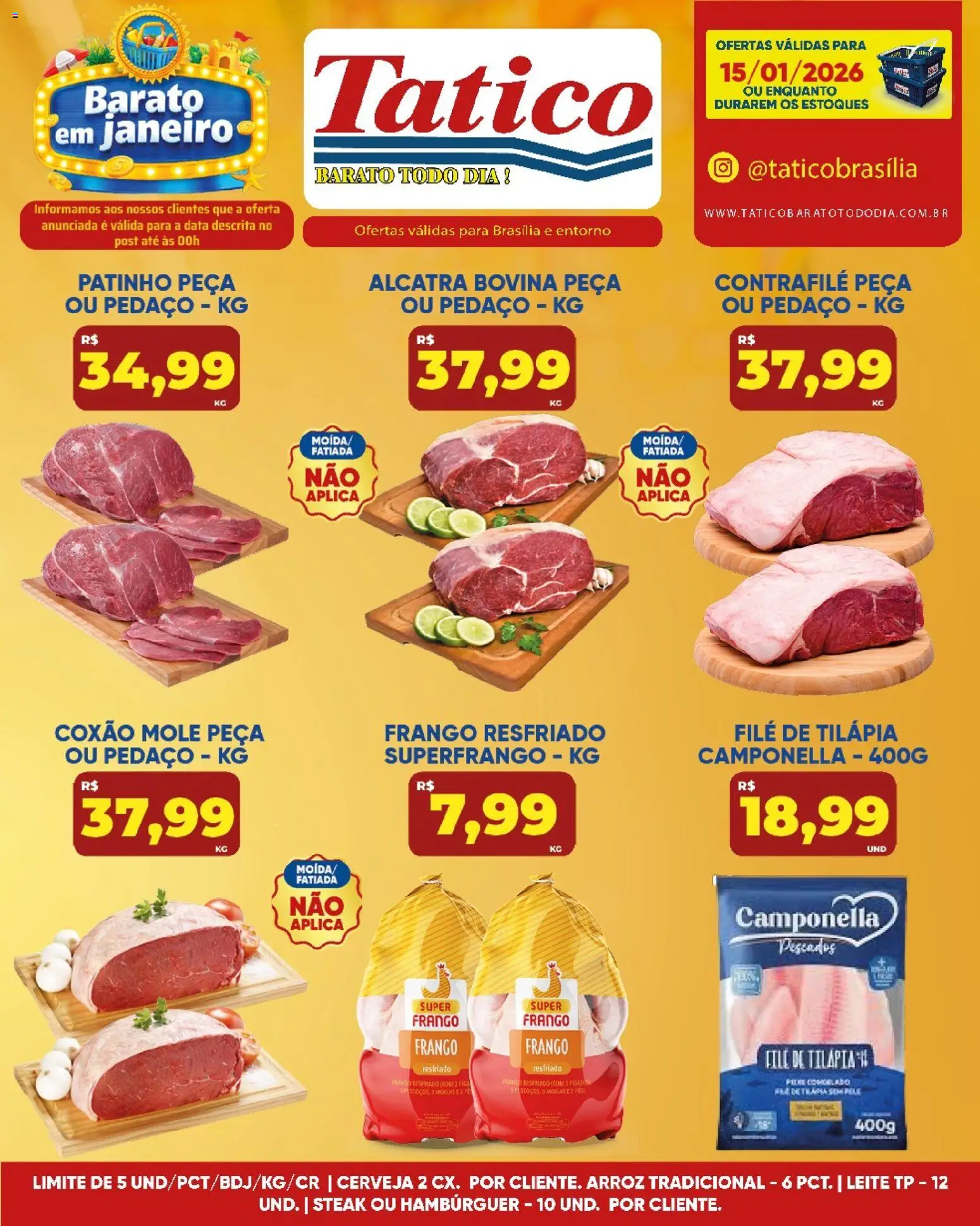 Tatico Folheto - válido de 16.01.2026 | Página: 27 | Produtos: Tilápia, Arroz, Hambúrguer, Frango