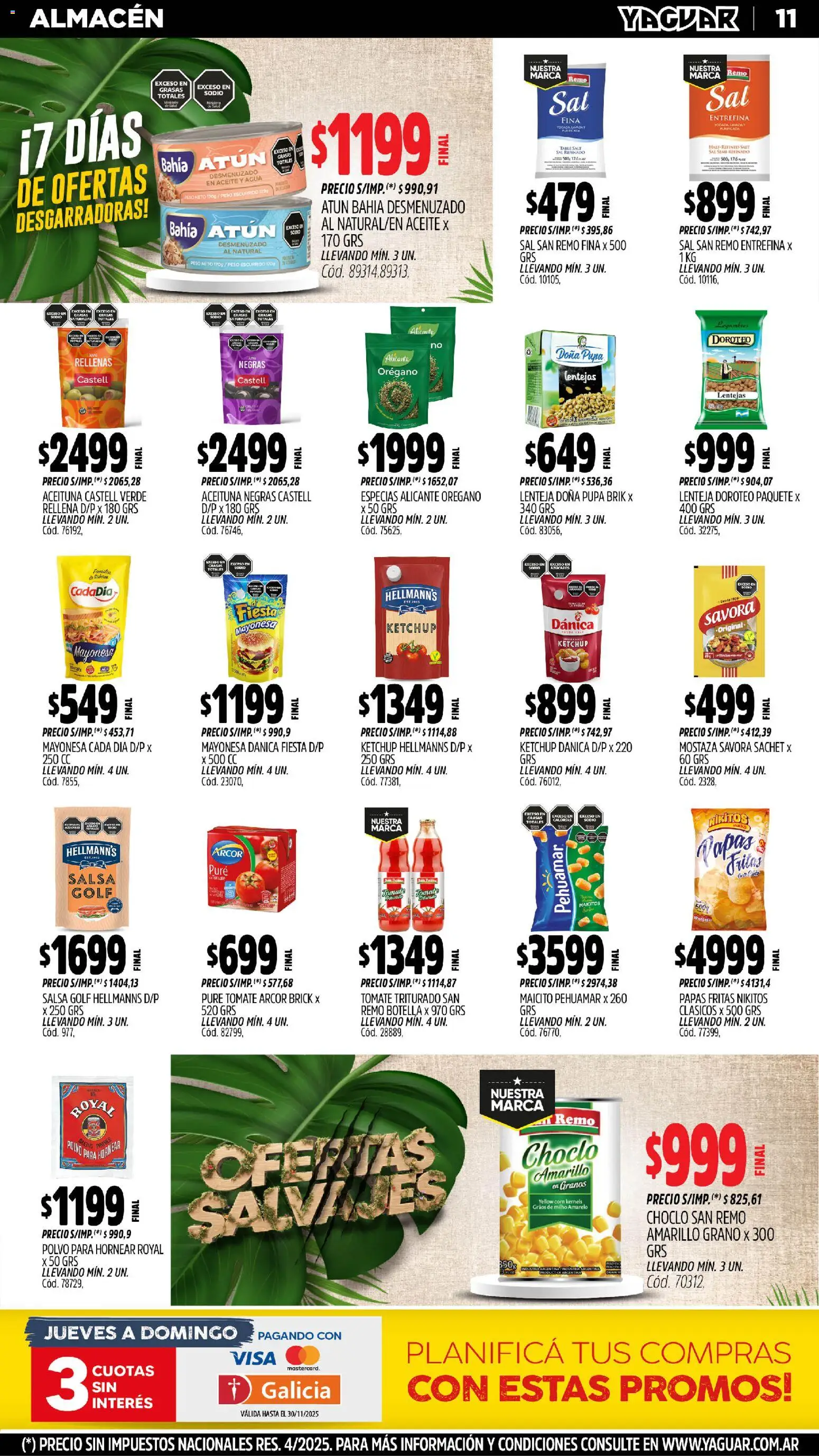 Yaguar - Bahía Blanca │ válido desde el 10.11.2025 | Página: 12 | Productos: Botella, Aceite, Sal, Atún