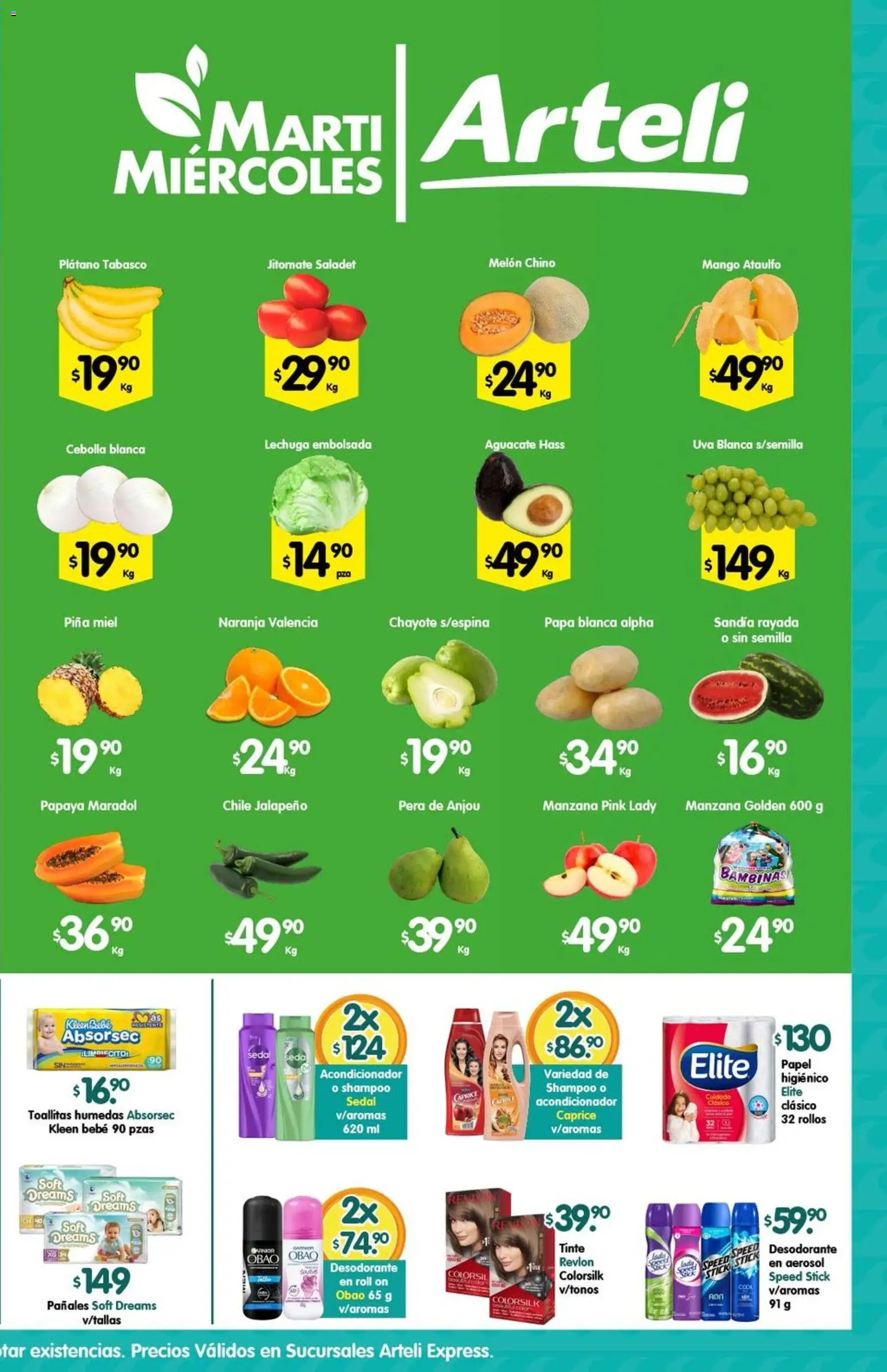 Nuevas ofertas de Arteli válidas en toda la República Mexicana desde el 24.03.2026. ¡Encuentra las mejores ofertas en Arteli folleto Express! | Página: 2 | Productos: Desodorante, Plátano, Pera, Acondicionador