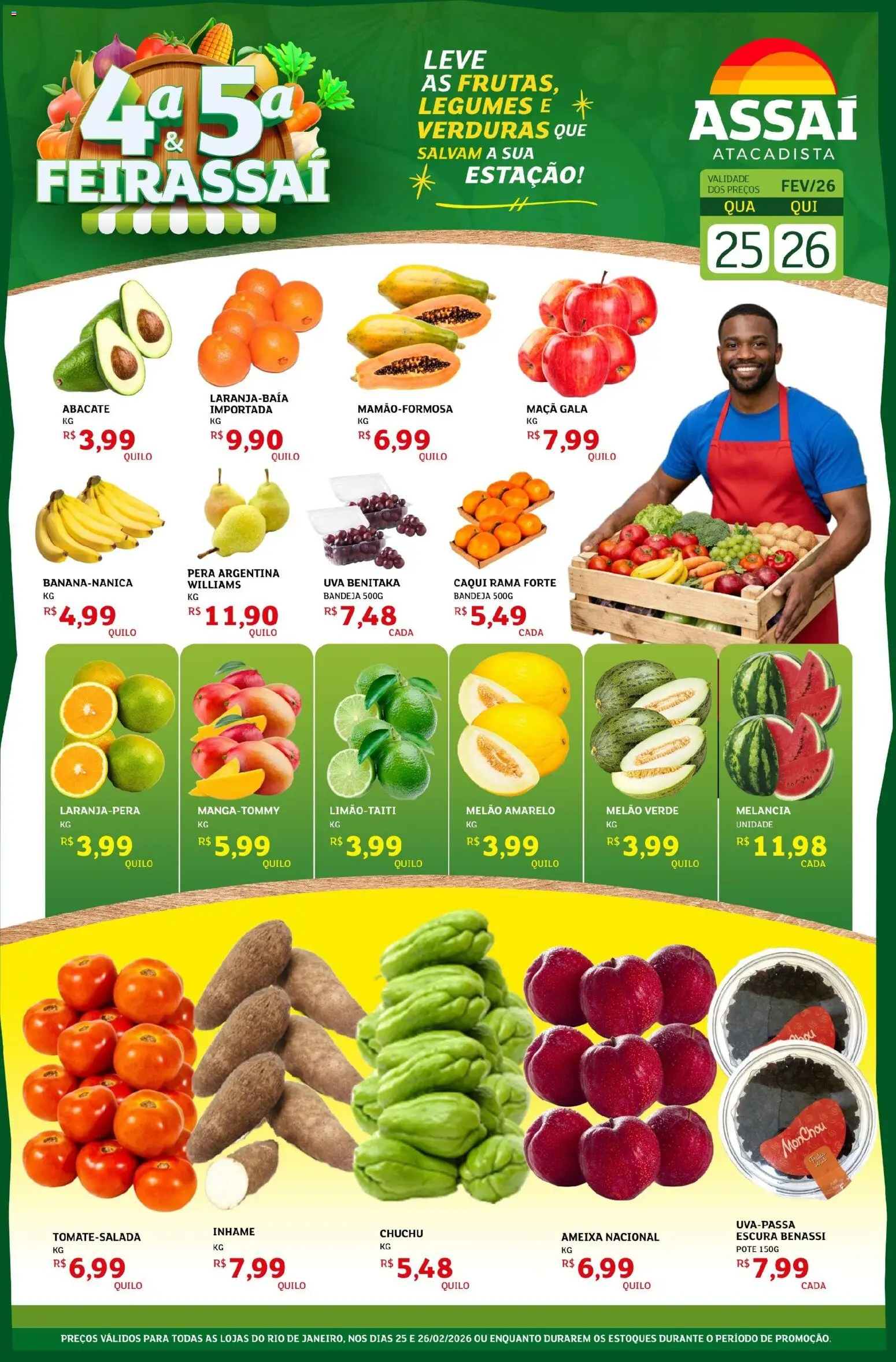 Assaí Atacadista Folheto - válido de 25.02.2026 | Página: 1 | Produtos: Melancia, Melão, Pera, Inhame
