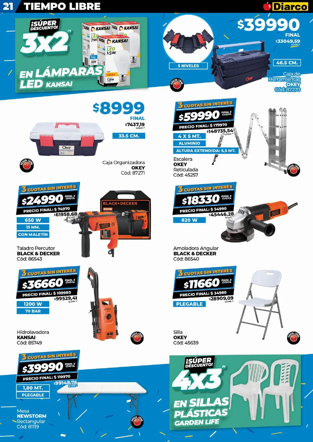 Diarco - Ofertas Sur │ válido desde el 15.09.2025 | Página: 21 | Productos: Amoladora, Mesa, Silla, Taladro