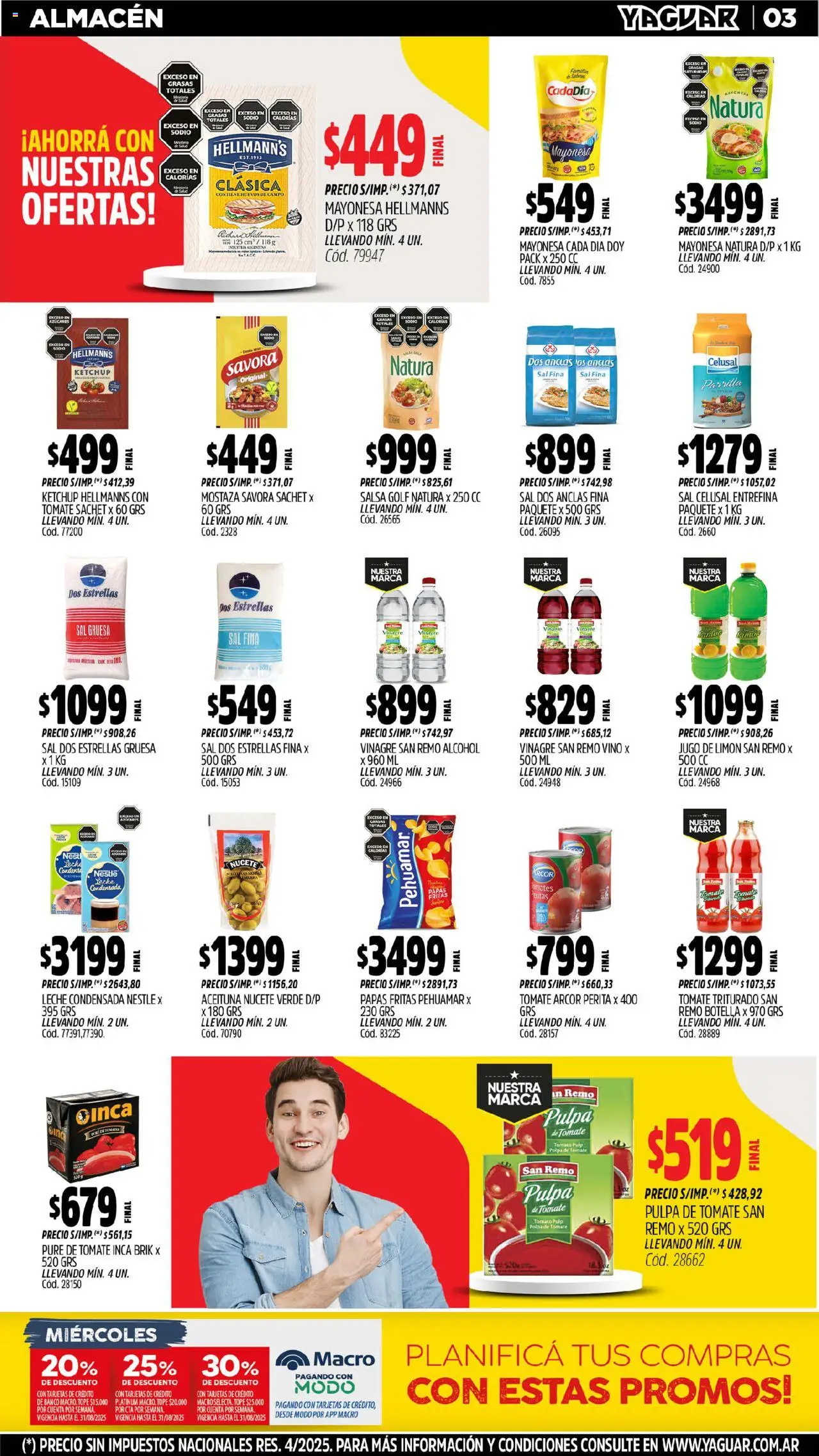 Yaguar - Mar del Plata │ válido desde el 18.08.2025 | Página: 3 | Productos: Mayonesa, Ketchup, Mostaza, Vino