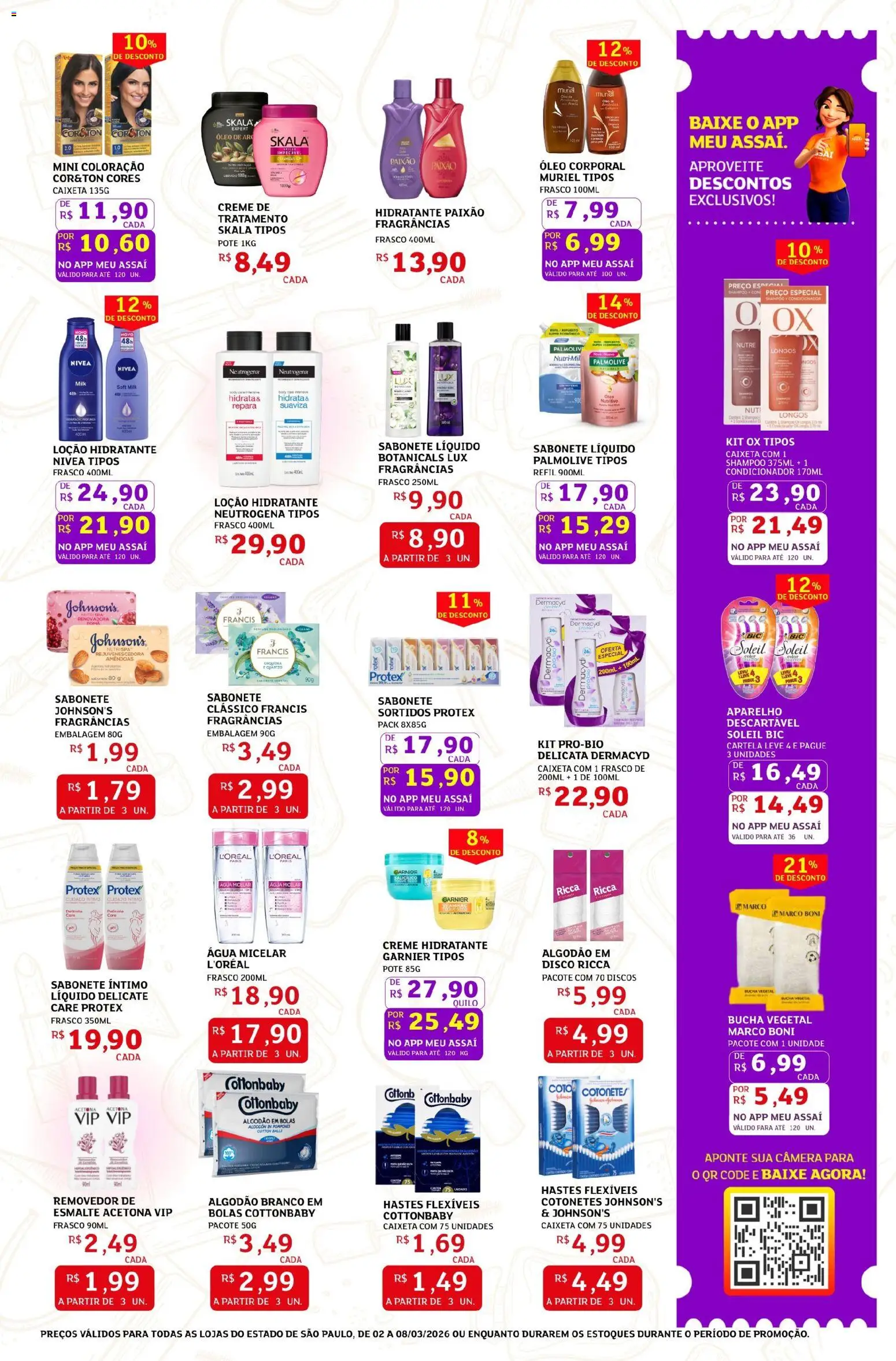 Assaí Atacadista Folheto - válido de 02.03.2026 | Página: 3 | Produtos: Bucha vegetal, Creme, Sabonete, Disco