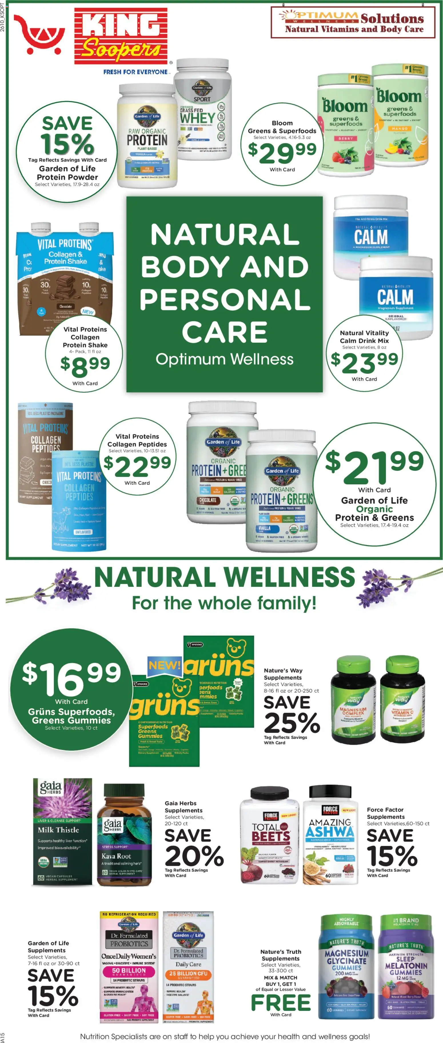King Soopers Weekly Ad - valid from 08.04.2026 | Page: 7 | Products: Melatonin, Protein Powder, Milk, Greens