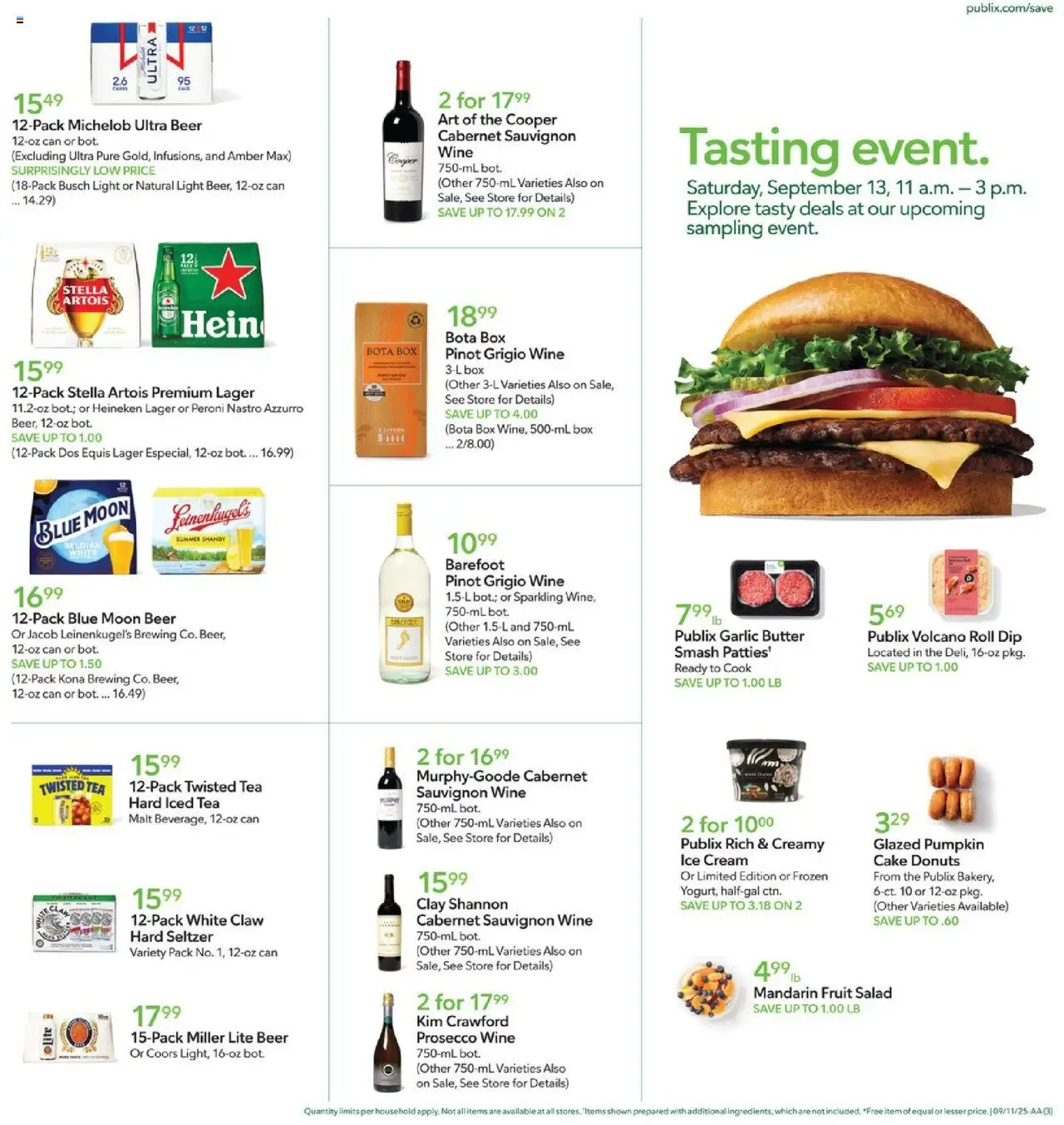 Publix Weekly Ad - valid from 10.09.2025 | Page: 3 | Products: Beer, Tea, Salad, Cream Cake