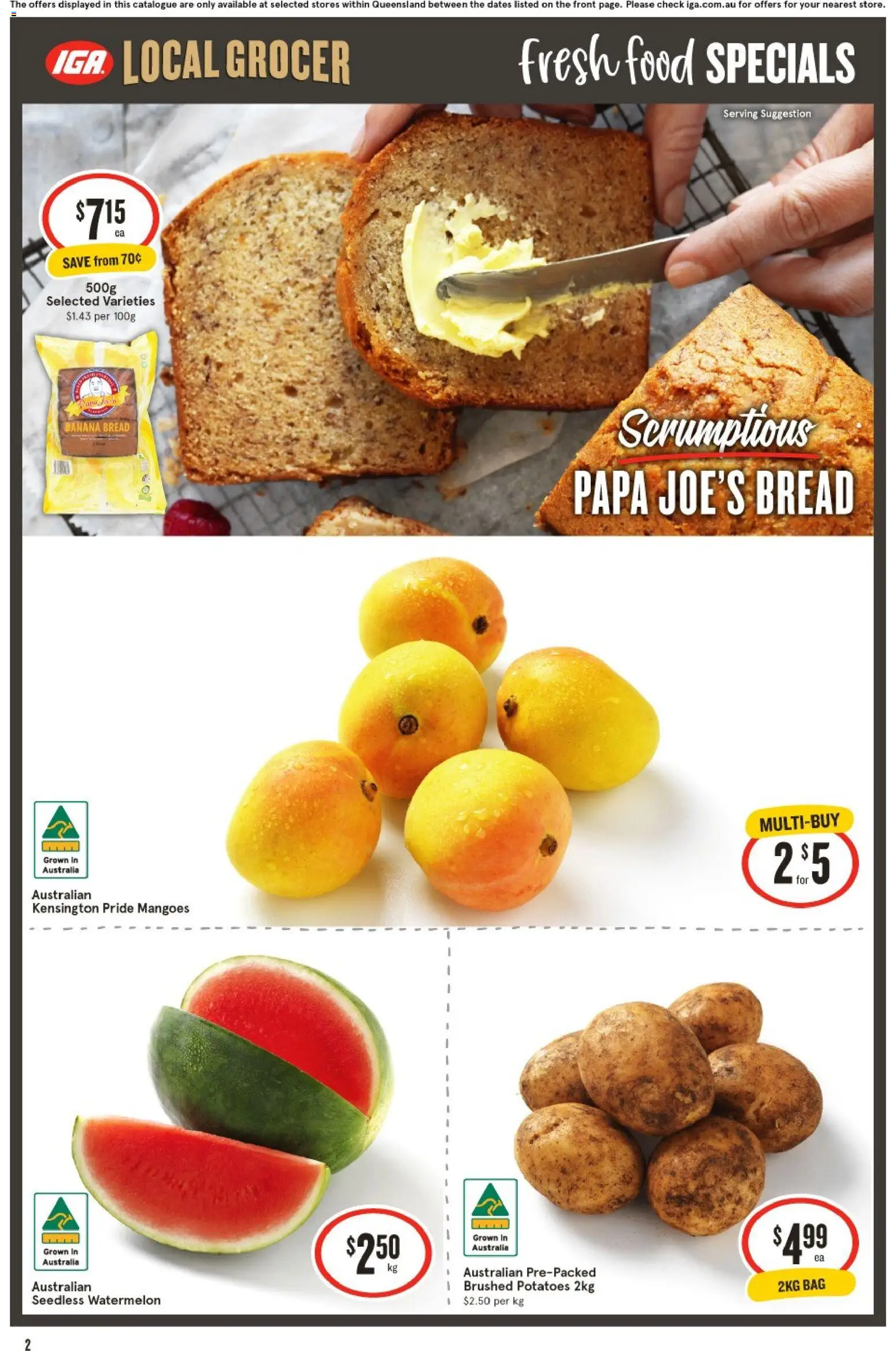 IGA catalogue - valid from 24.12.2025 | Page: 2 | Products: Bread, Potatoes, Watermelon, Bag