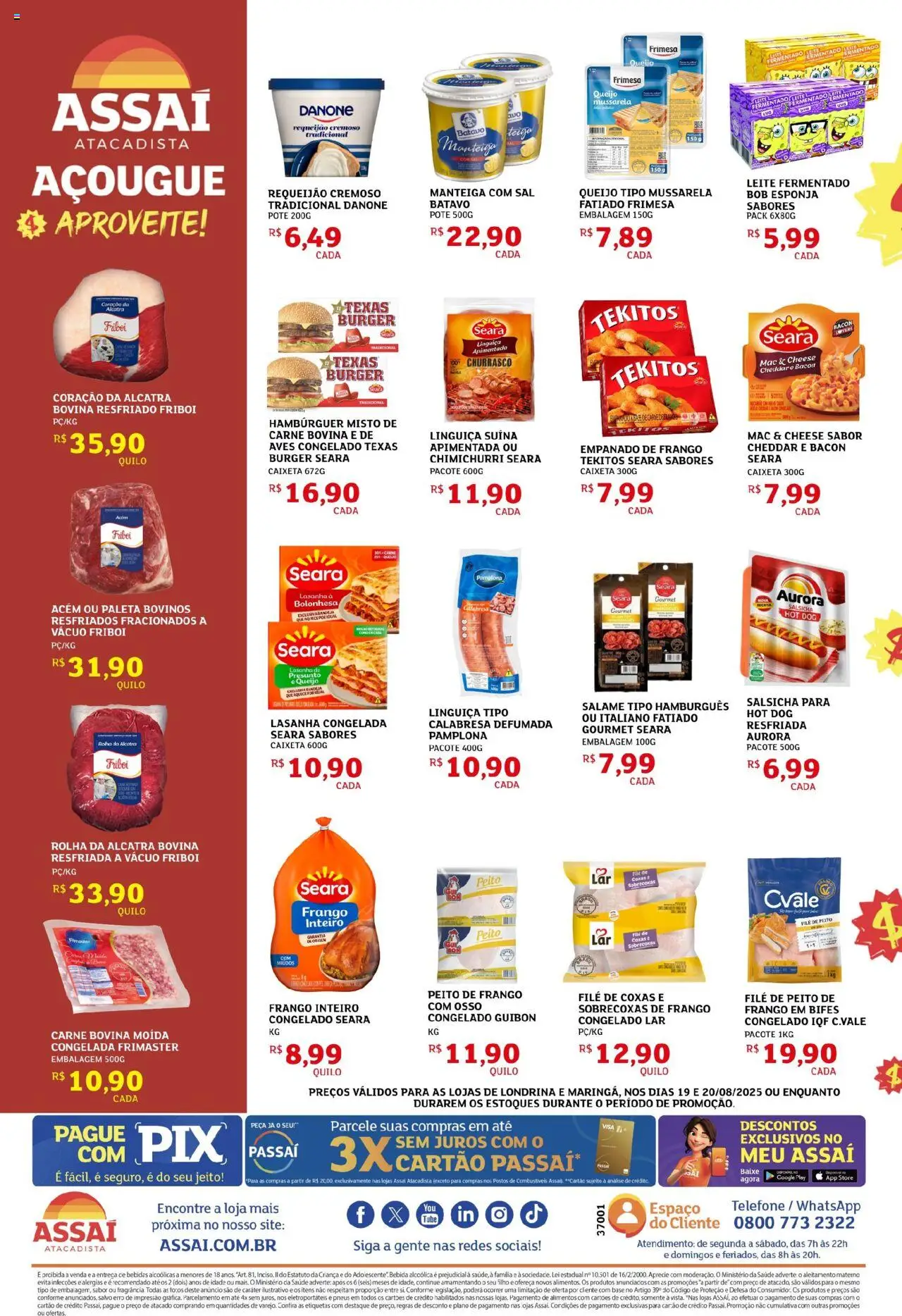 Assaí Atacadista Folheto - válido de 19.08.2025 | Página: 2 | Produtos: Linguiça, Alcatra, Mussarela, Peito de frango