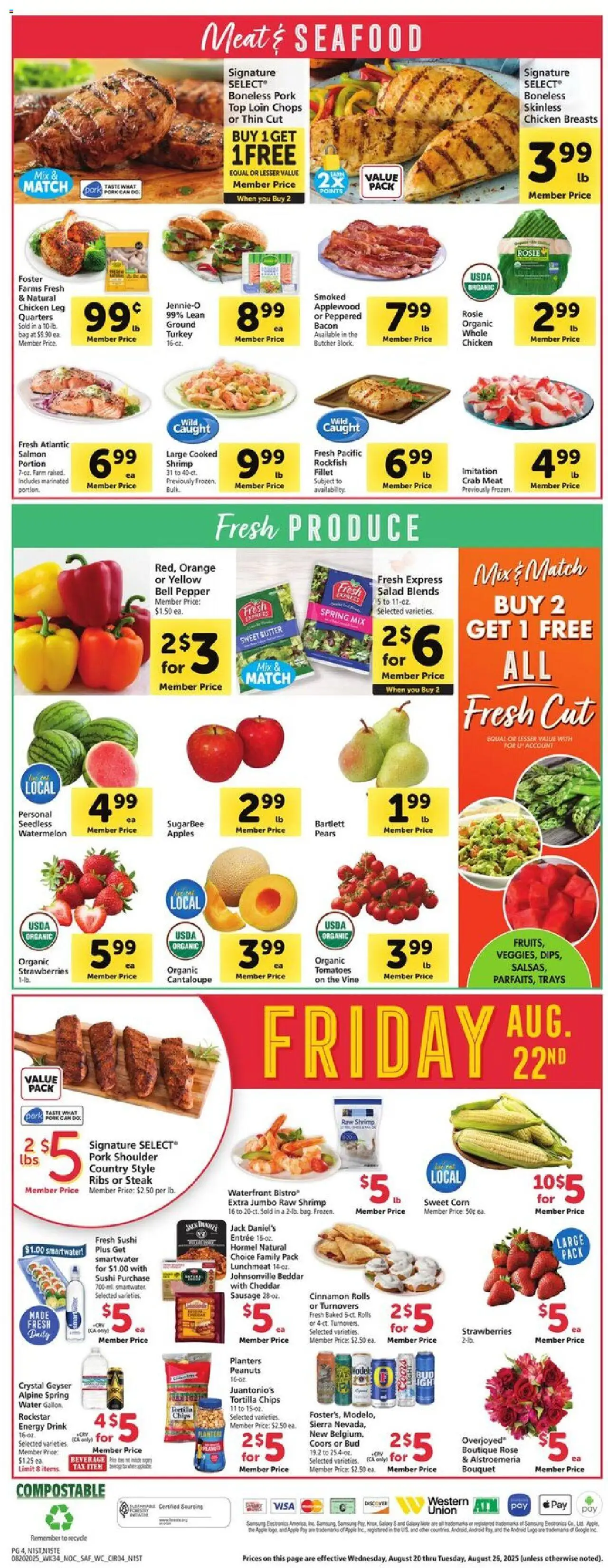 Safeway Weekly Ad - valid from 20.08.2025 | Page: 4 | Products: Pork, Strawberries, Chips, Sausage