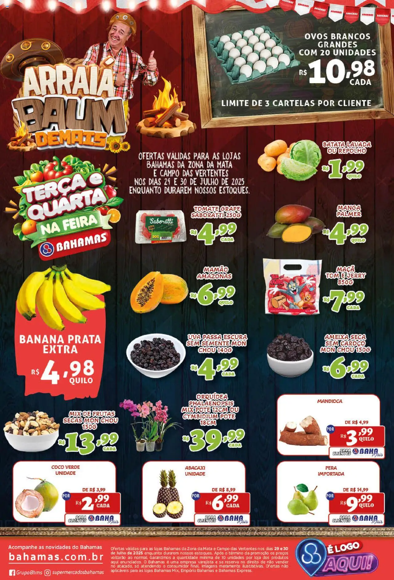 Bahamas Supermercados Folheto - válido de 29.07.2025 | Página: 1 | Produtos: Coco, Repolho, Mamão, Ameixa